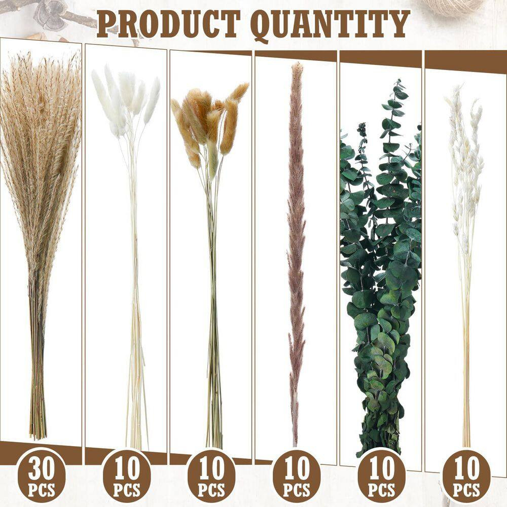 5.35 In. White Artificial Plant Dried Pampas Grass Centerpiece Set with Eucalypt