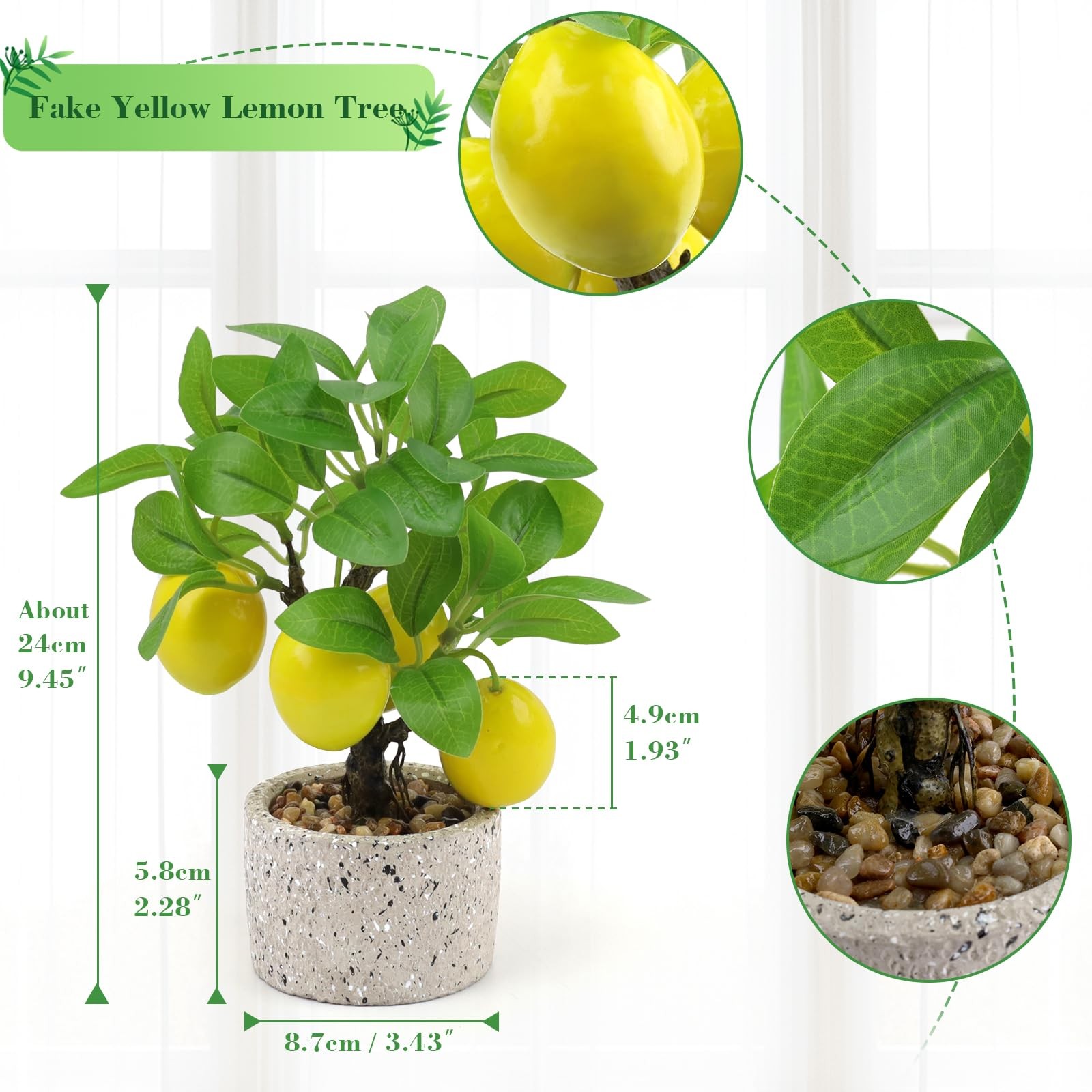 Artificial Yellow Lemon Tree Potted Plants Faux Fruit Bonsai Greenery Decor