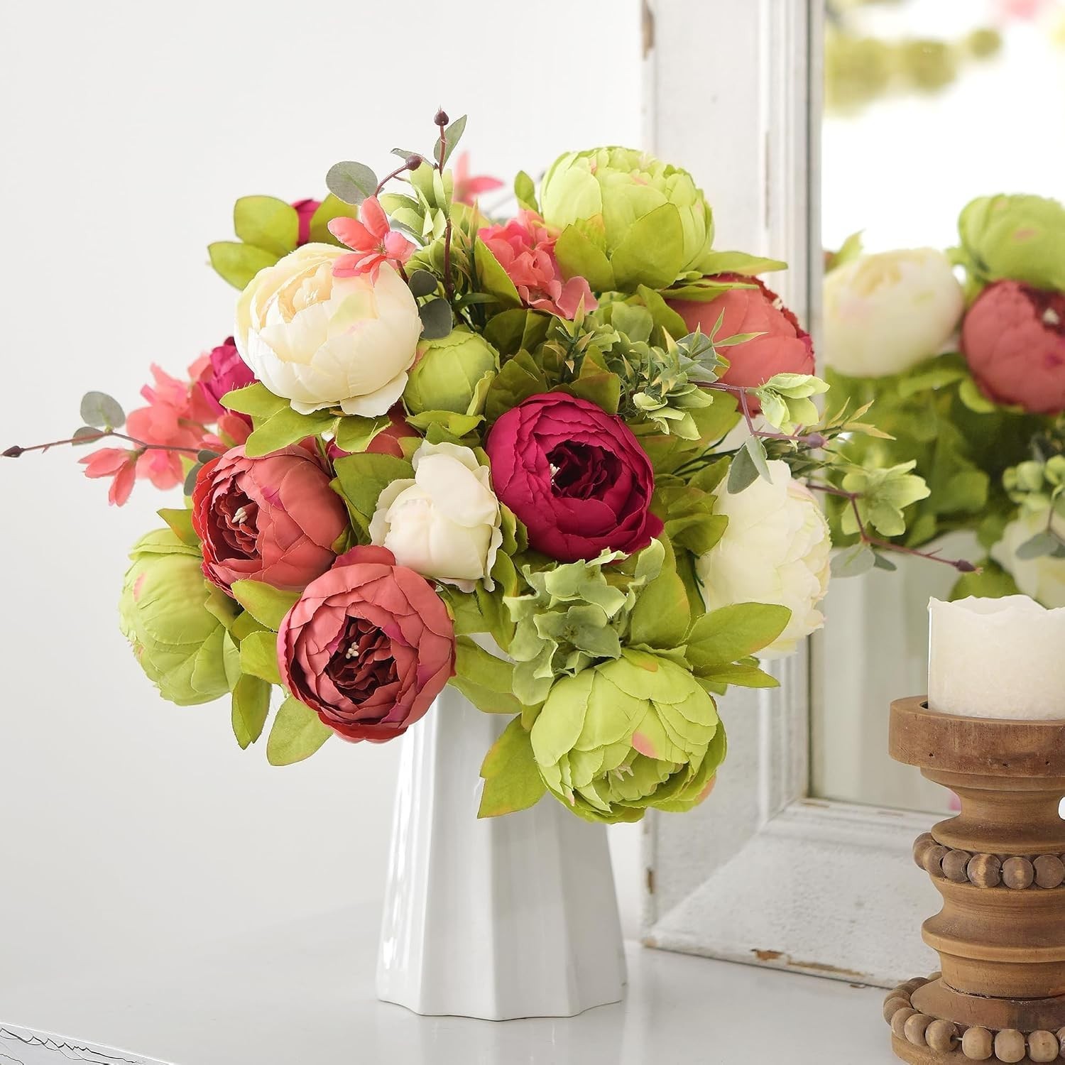 Vibrant Silk Peony Hydrangea Bouquets