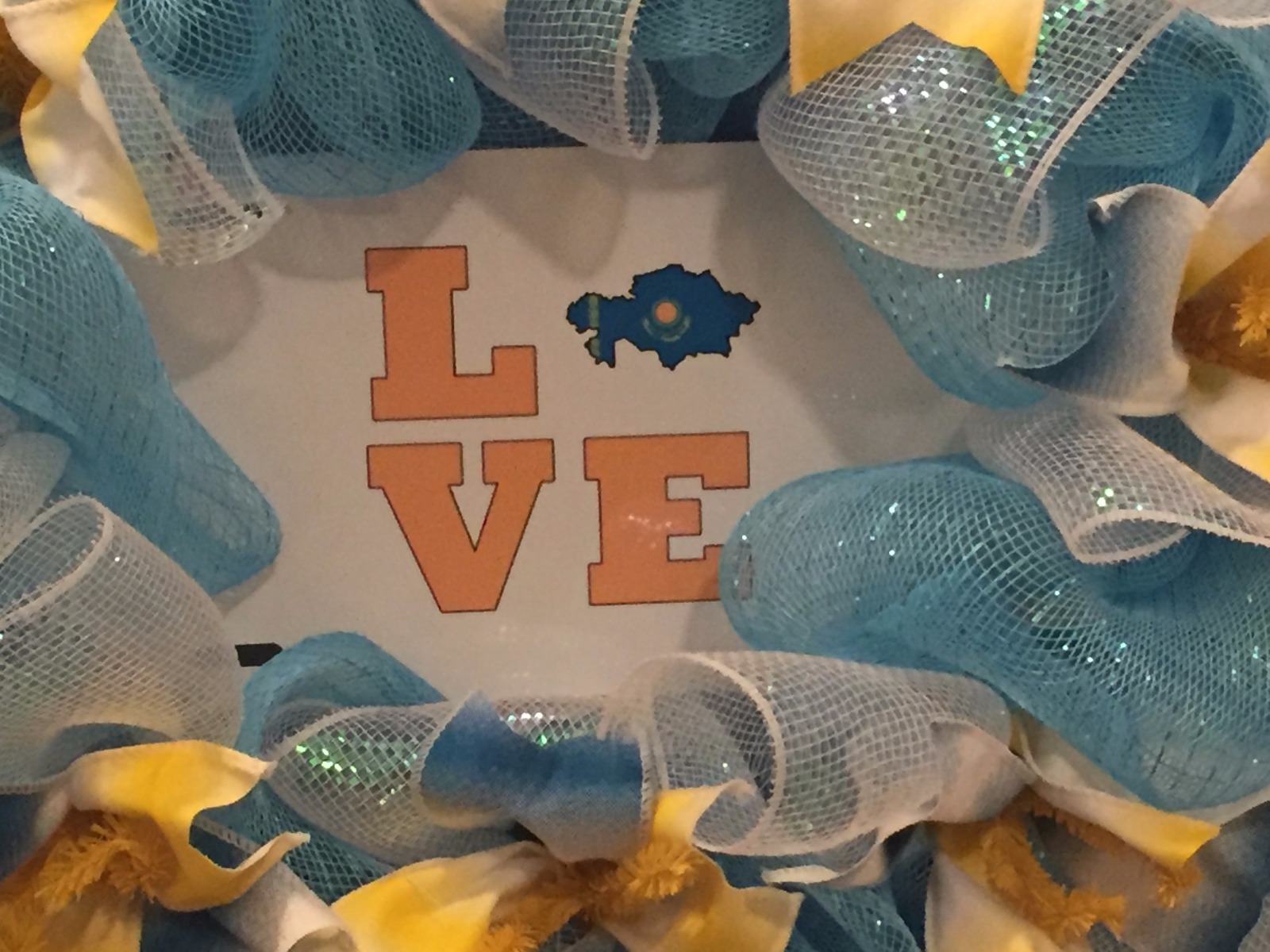 NEW Handmade Kazakhstan Wreath Kazak Russia Mesh Ribbon Blue Yellow Door WhIte