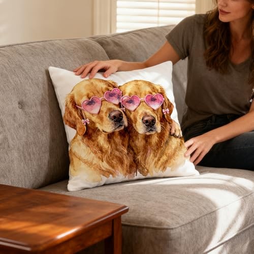 Golden Retriever Valentines Pillow Covers 18×18, Golden Retriever Gifts for