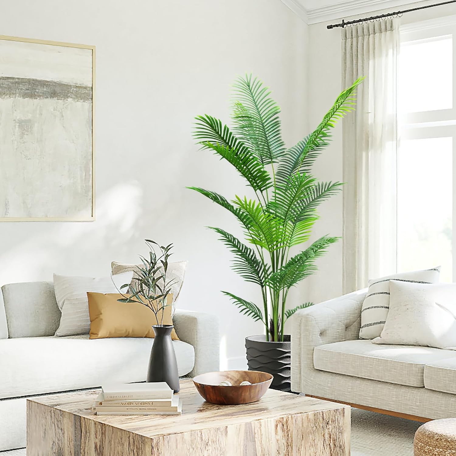 6FT Artificial Palm Tree with Real Touch Leaves and Adjustable