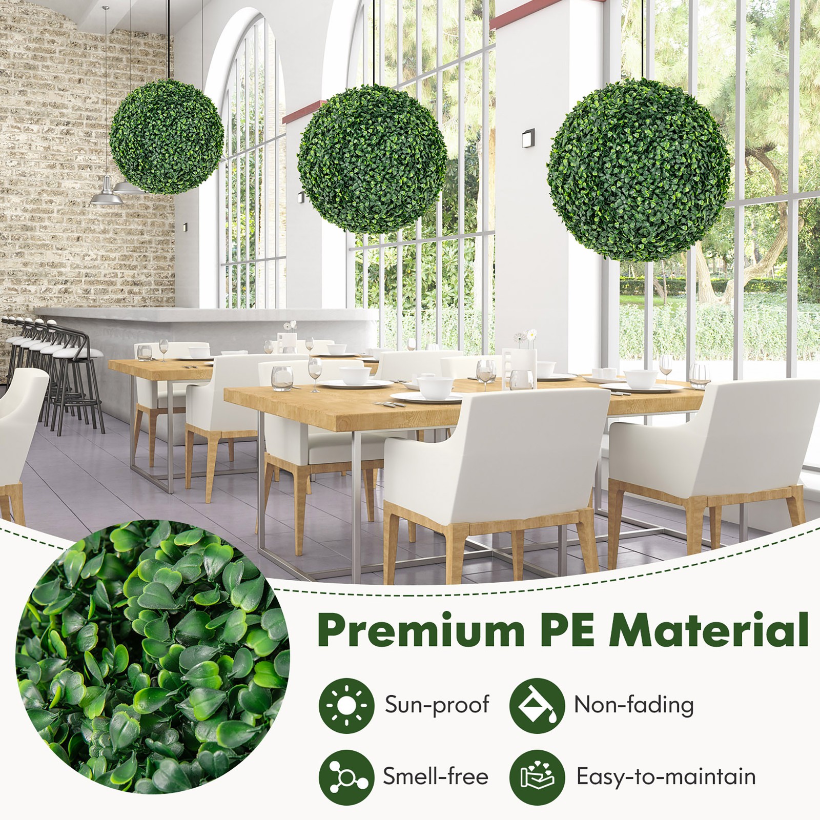 2 PCS 16” Artificial Boxwood Topiary Balls Sun-protective Round Greenery Bushes