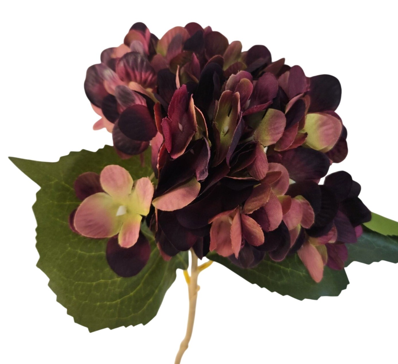 Plum Mauve Faux Hydrangea Stem 18 Inch Wedding Artificial Silk Flower Moody Deco