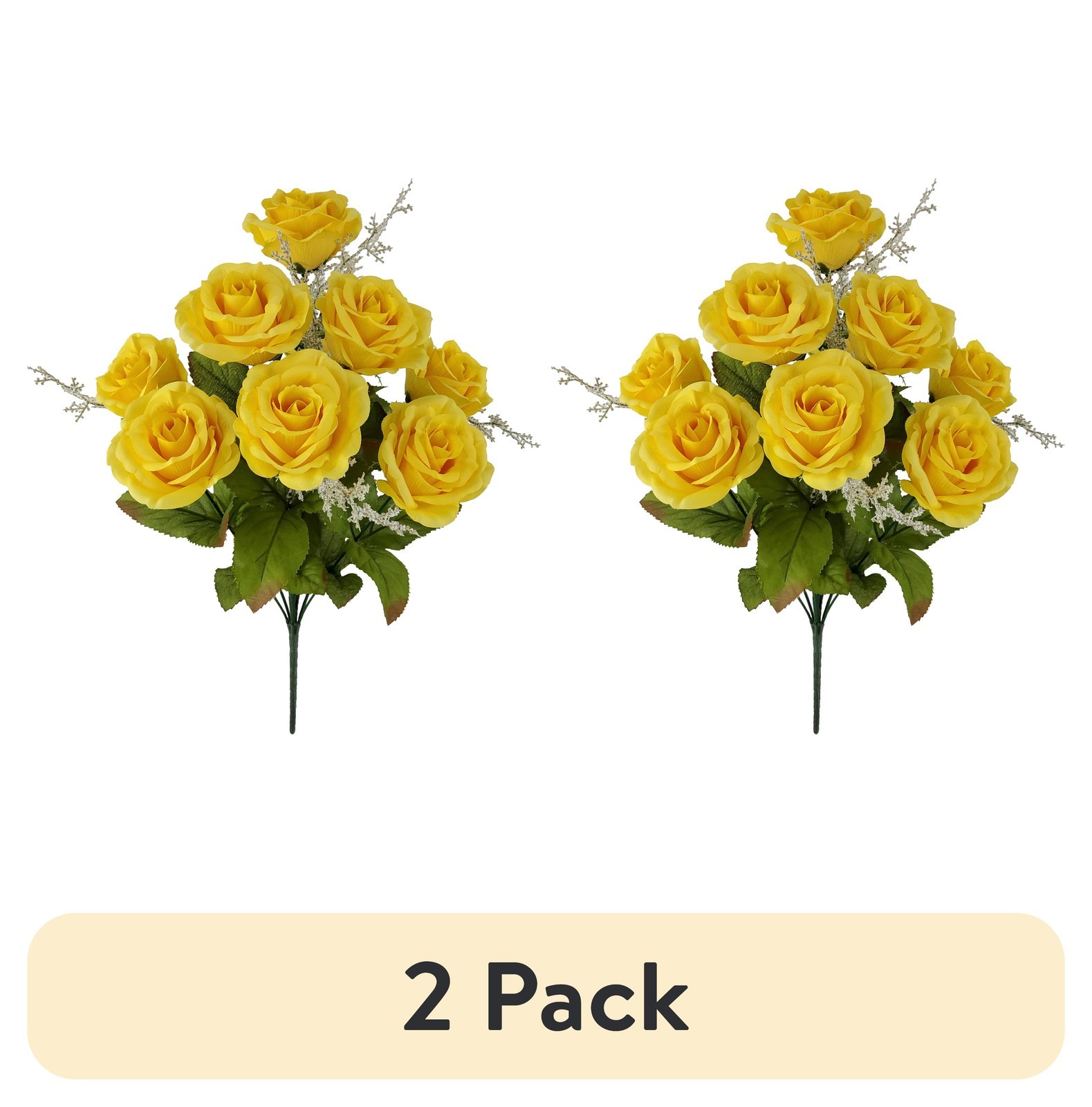 2 pack 17.5 inch Artificial Flower Rose Bush Yellow Color Indoor Use