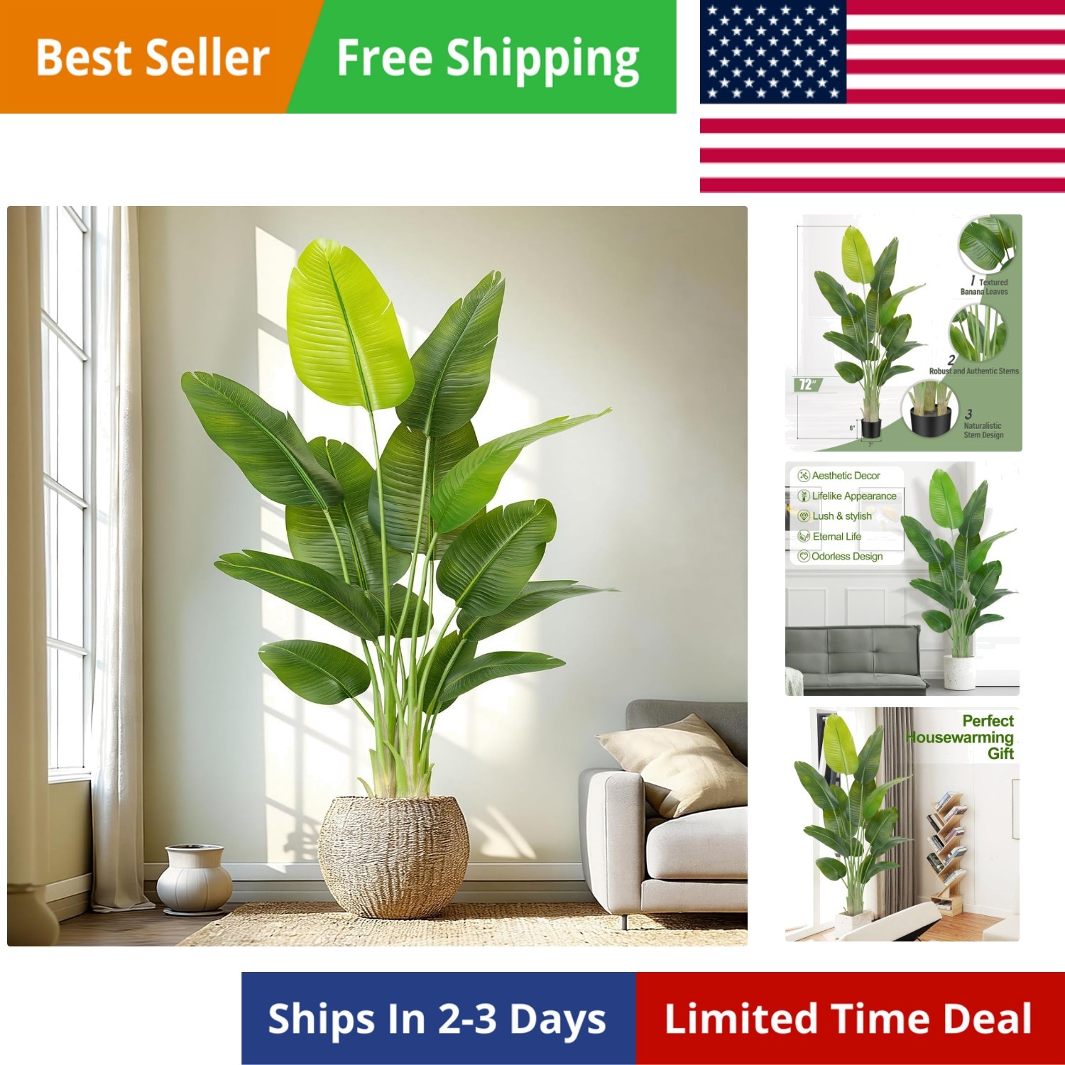 Lifelike Bird of Paradise Artificial Plant,6ft Faux Banana Leaf Tree with 13 …