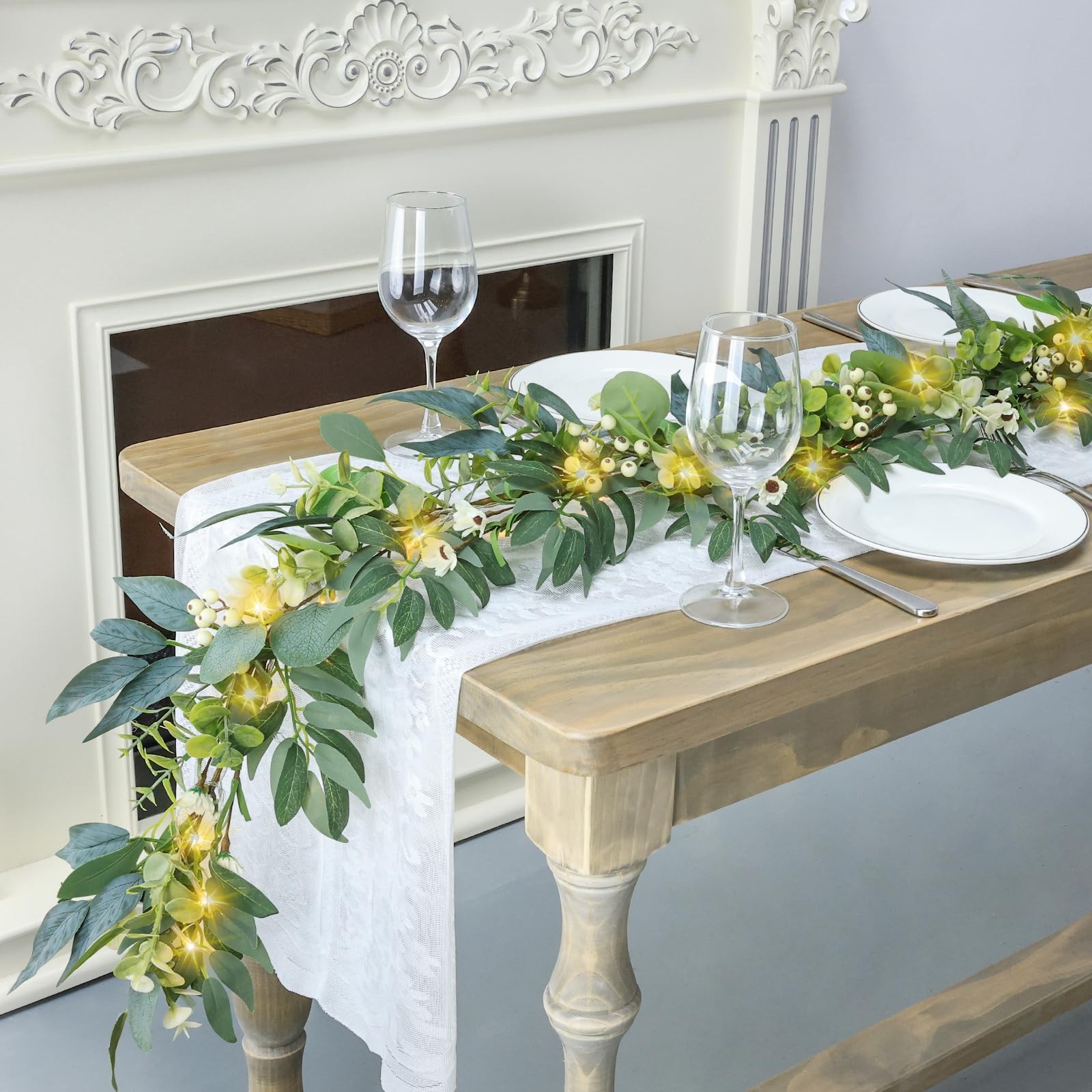 Eucalyptus Garland with Lights – 6 Ft Greenery Garland – Artificial Silver Do…