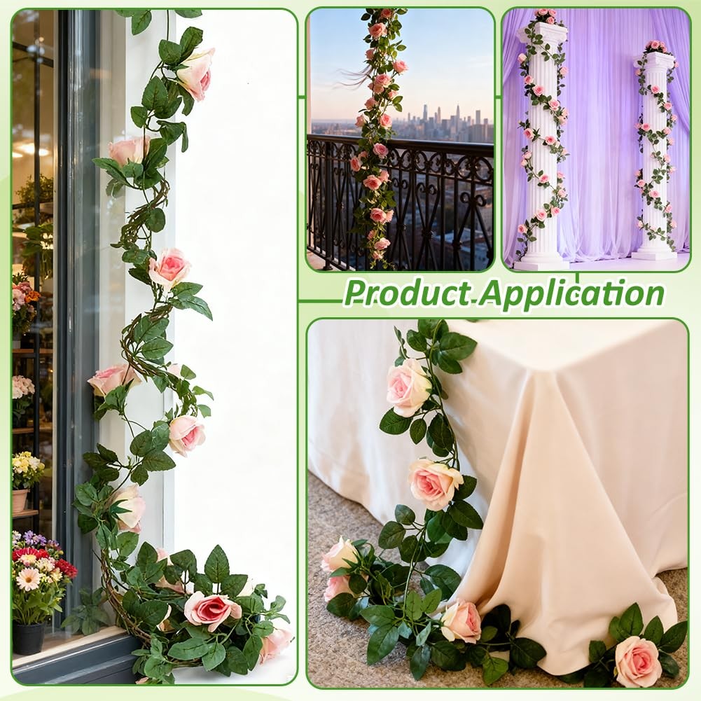 5Pcs 40Ft Artificial Rose Vine, Fake Flowers Garland Fake Roses Garland Hangi…