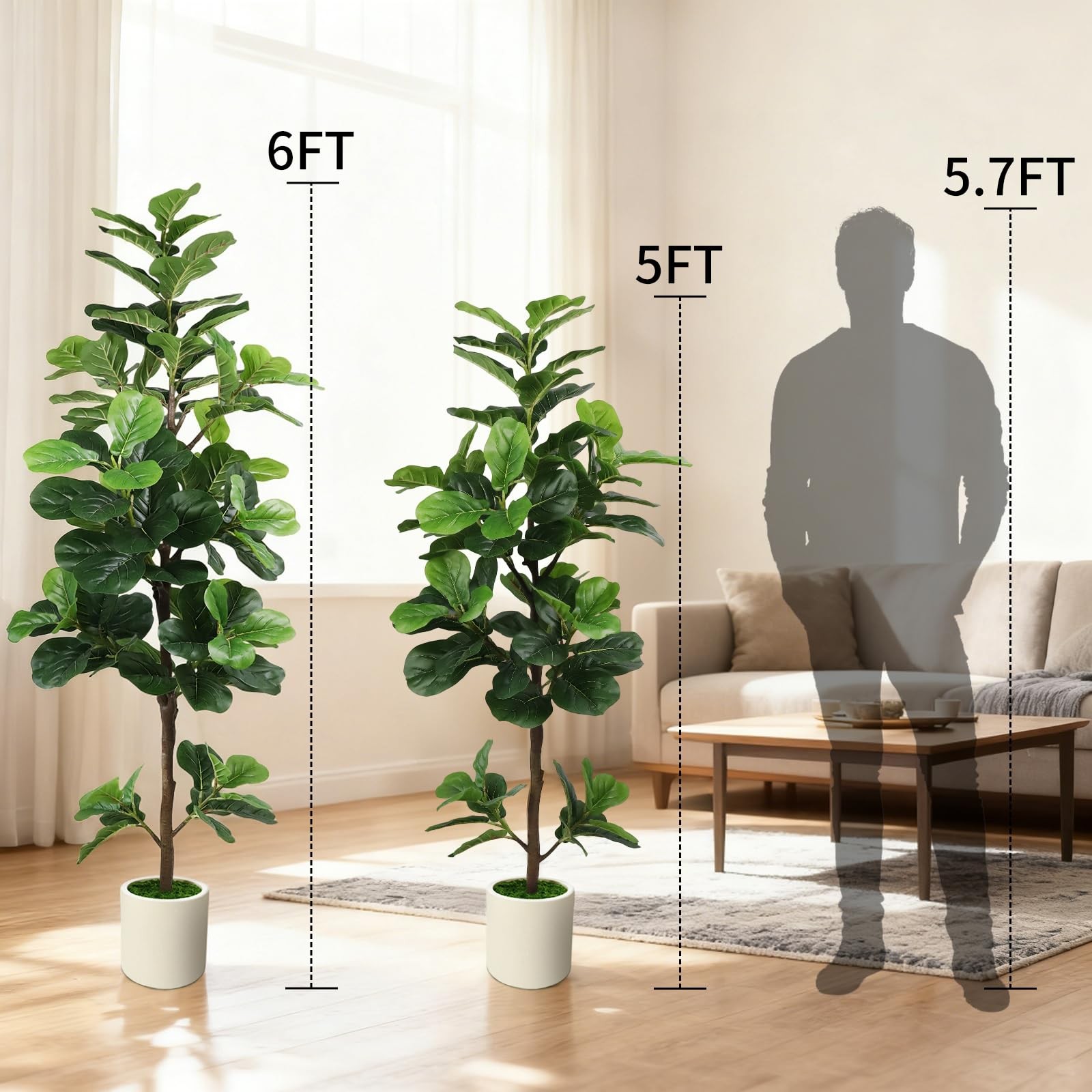 5FT Artificial Fiddle Leaf Fig Tree with White Planter & Fake Moss, Realistic…