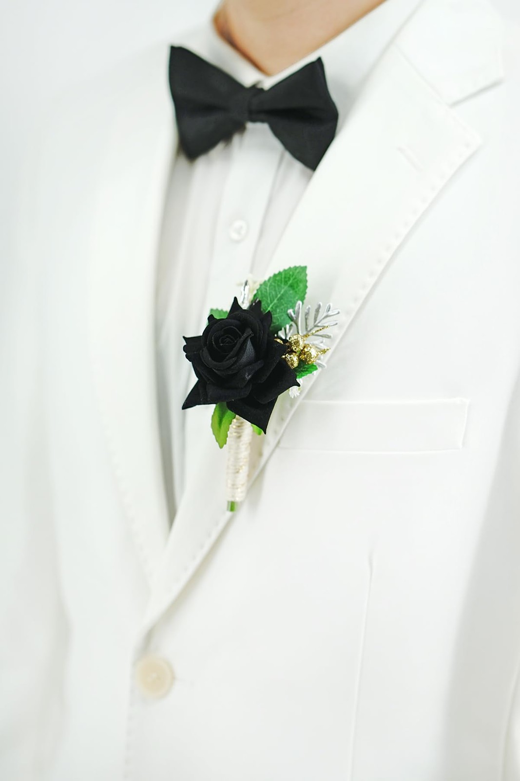 Ivory Rose Mens Boutonniere, 1 PC Artificial Flower for Wedding Groom, Prom