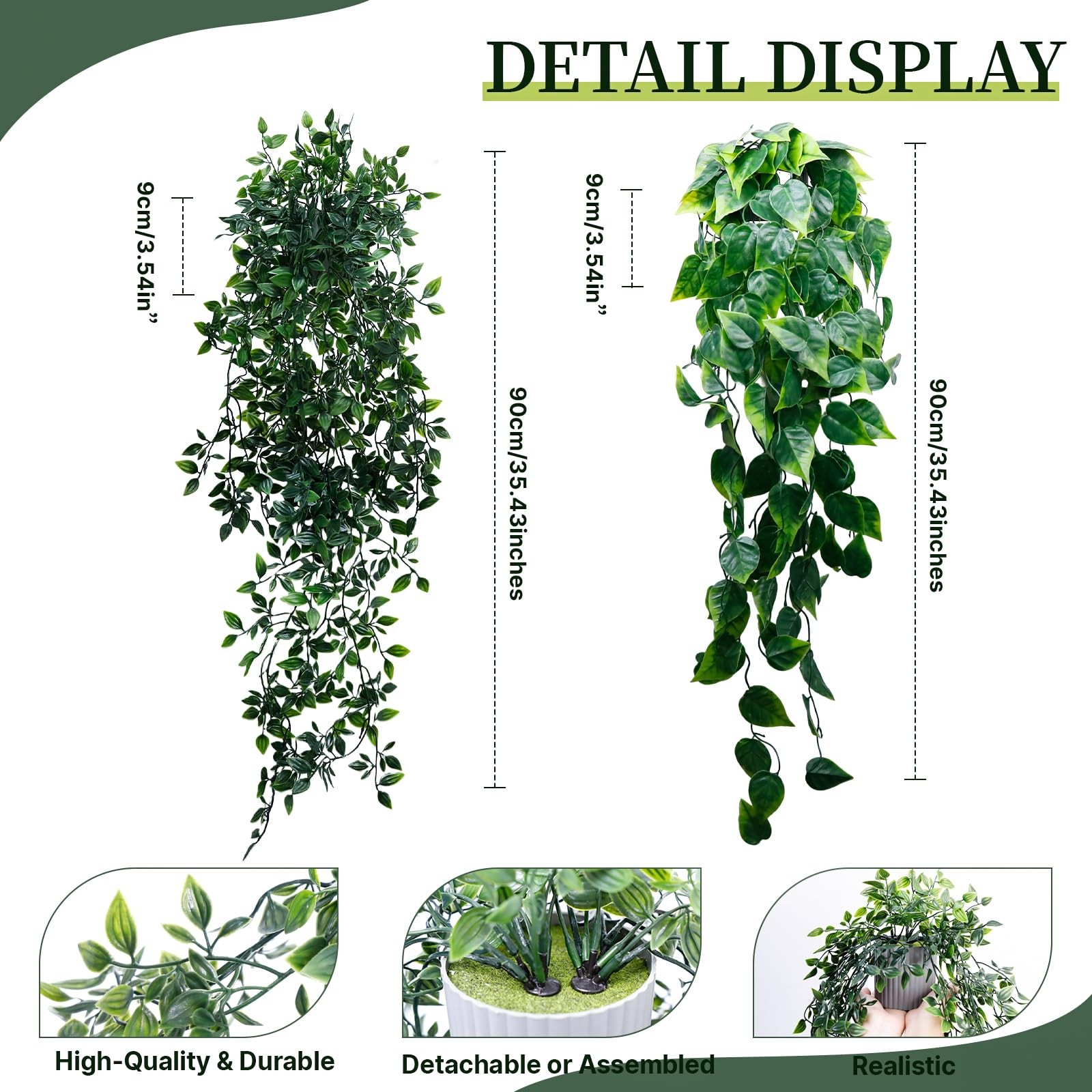 Artificial Hanging Plants for Shelf, 2-Pack Fake Potted Greenery Faux Mandala…