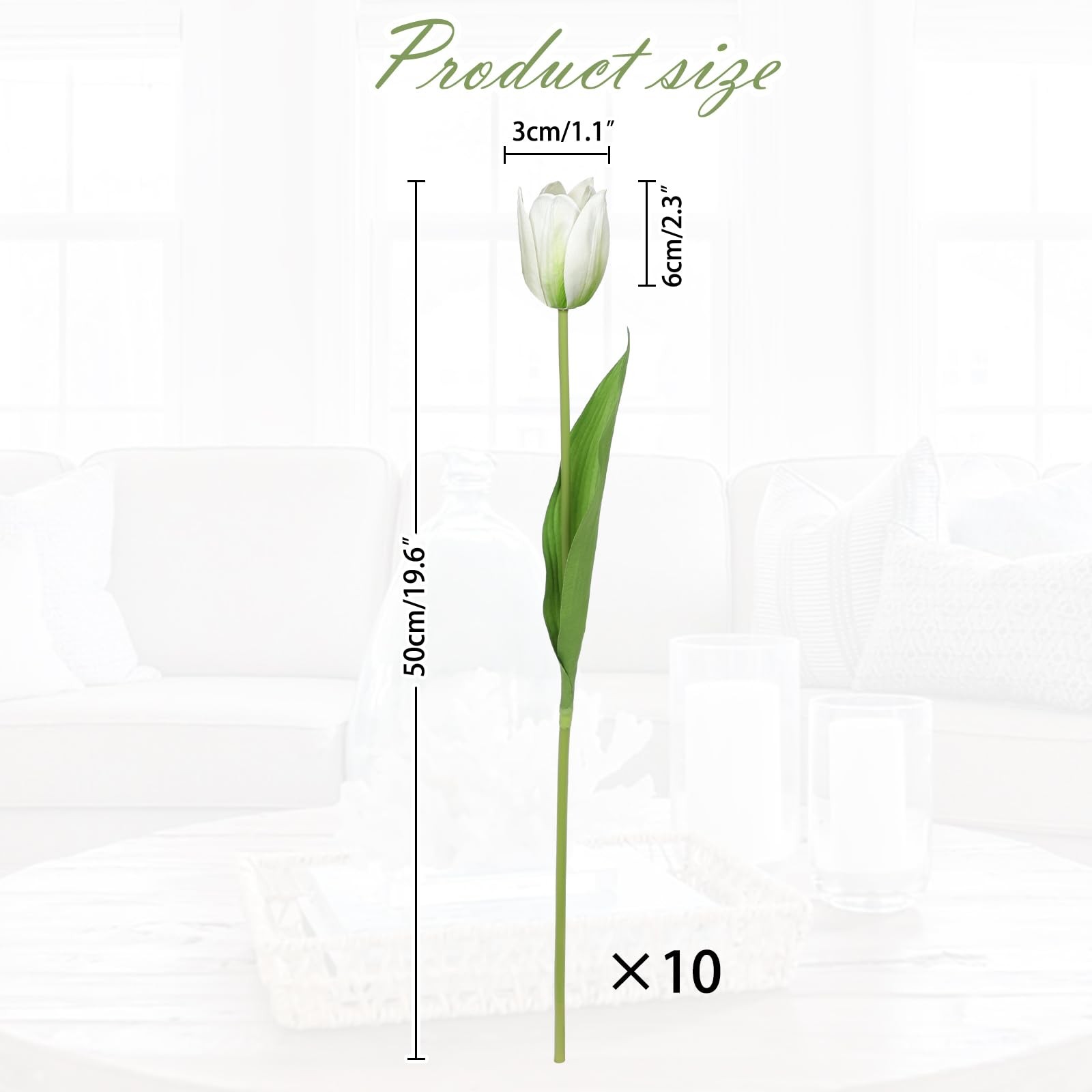 Artificial Tulips Flowers – 20″ Long Stem Faux Tulips, 10PCS Real Touch Fake …