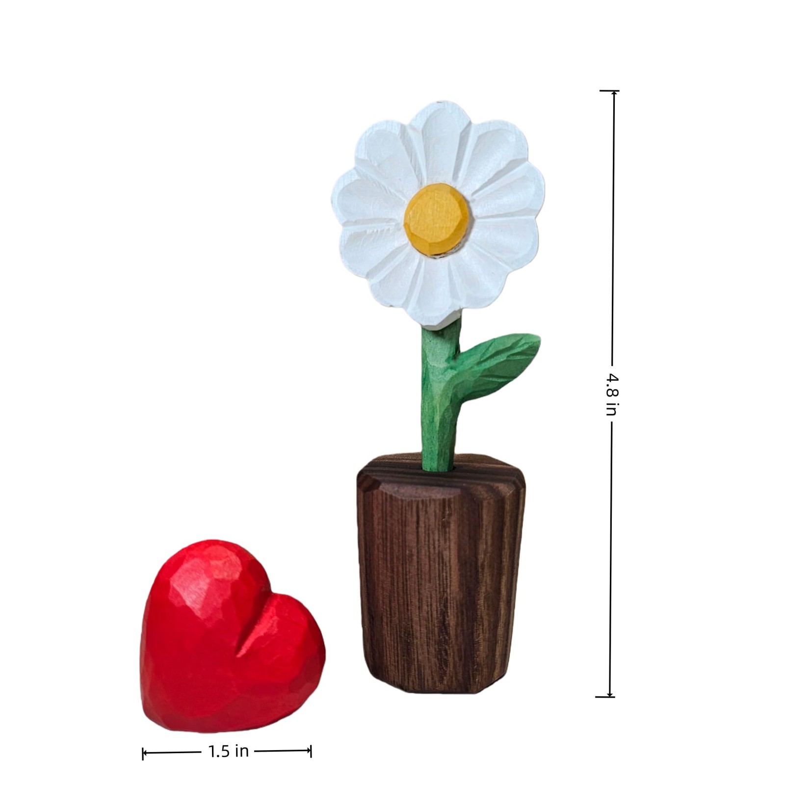 Hand-Carved Wooden Flower with Red Heart – Handcrafted Everlasting Wood Sculp…