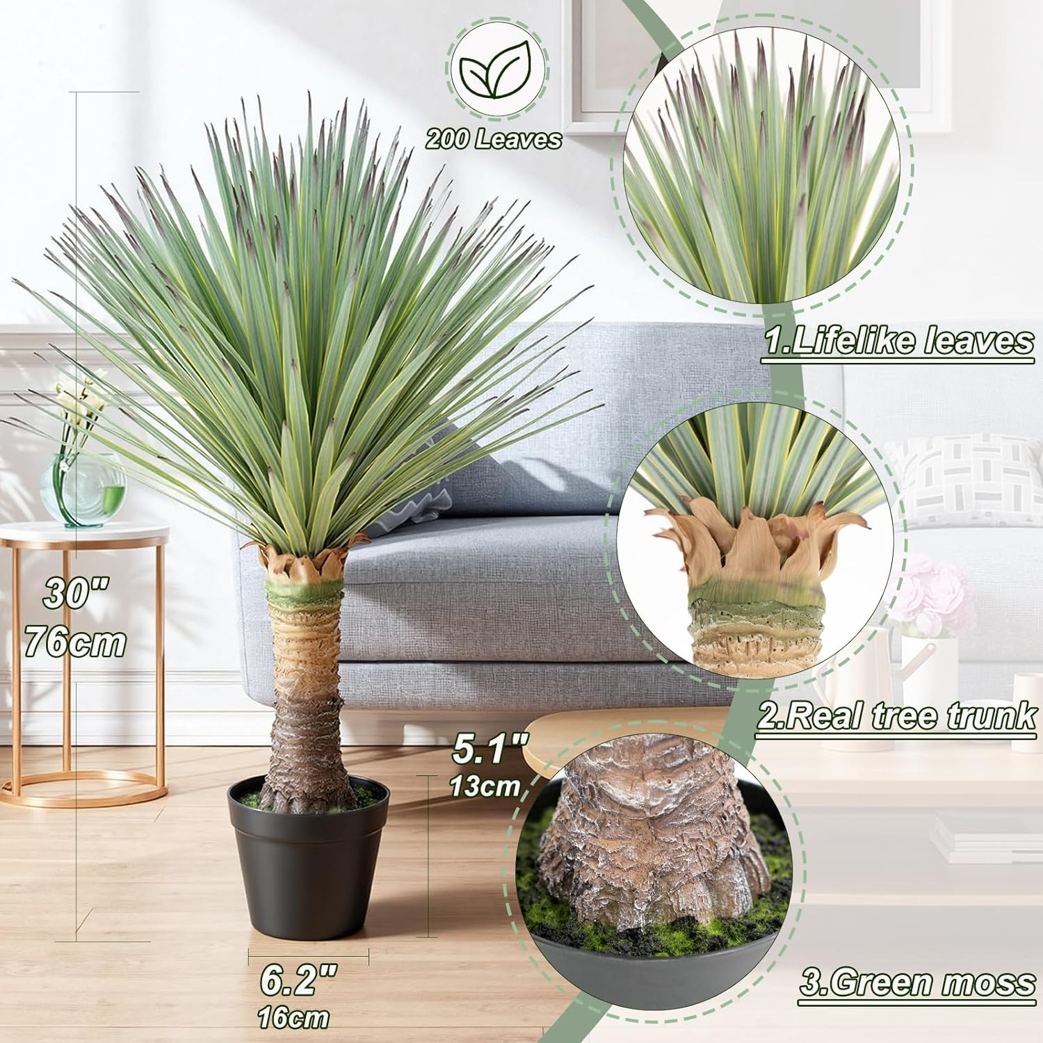 2.5Ft Artificial Agave Plant with 200 Leaves,30Inch Faux Floor Plant Large Fake