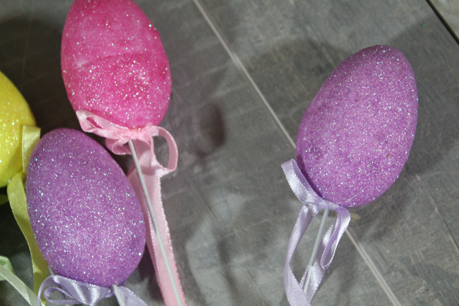 NoS Vintage Lot of 9 Easter Glitter Egg/Bows Foam Floral Picks