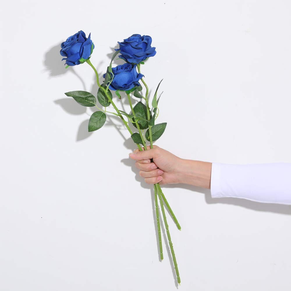 10 PCS Blue Artificial Silk Rose Flower Bouquet Lifelike Fake Wedding Decor