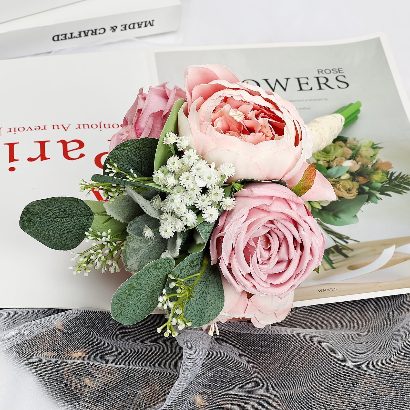 2 PCS Dusty Pink Peony Rose Bridesmaid Bouquet Wedding Bridal Shower Decor