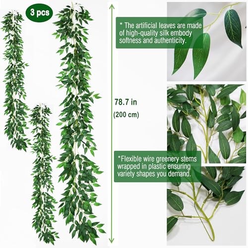 3 Strands Artificial Italian Ruscus Vines 78″ Silk Italian Ruscus Greenery 1