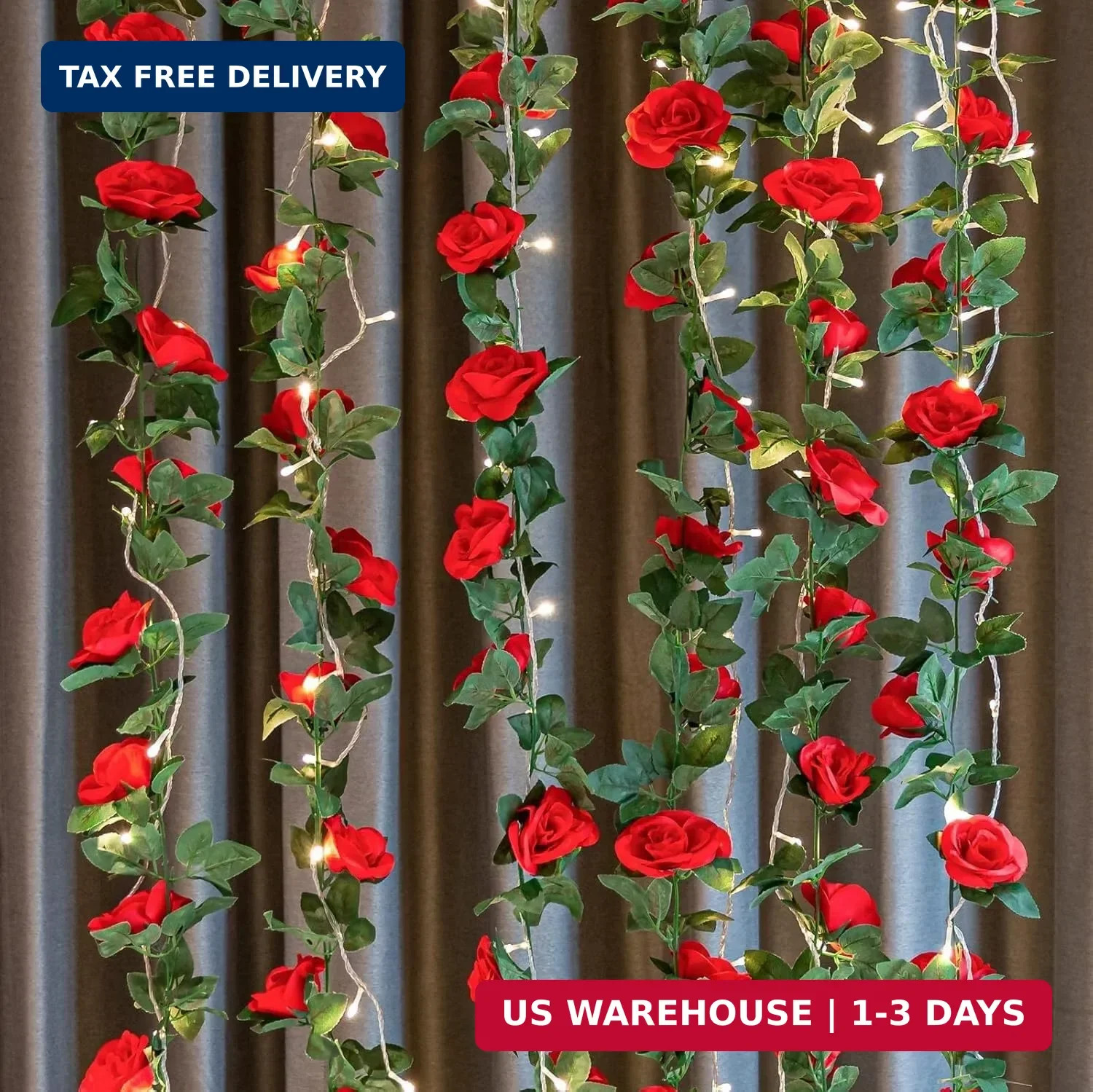 2 Pack 16FT Artificial Rose Garland Vine – Silk Fake Rose Flower Hanging Red