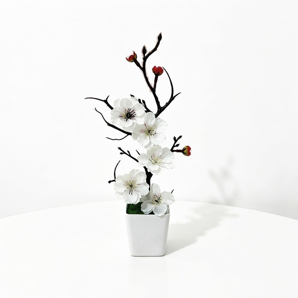 Artificial Winter Plum Blossom Potted Plant with Bare Twisted Branches