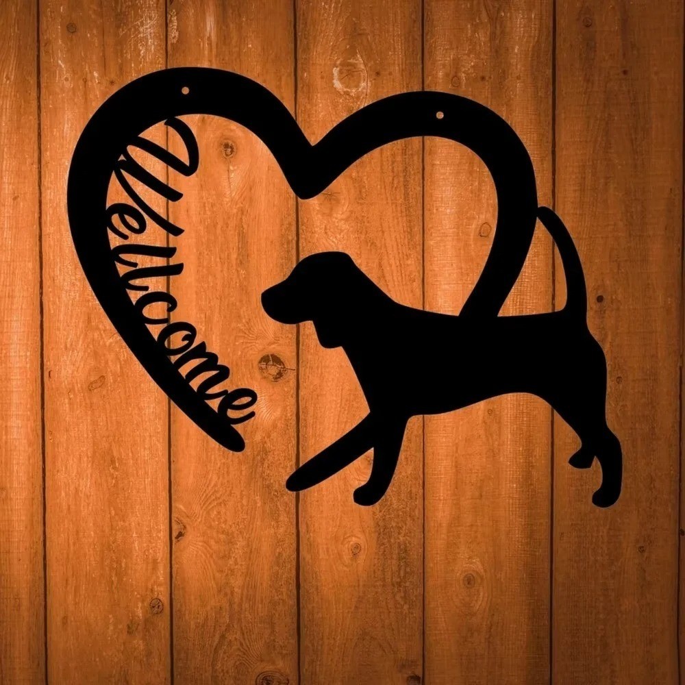 Black Metal Love Dog Welcome Wall Art – Stylish Entryway Door Decoration