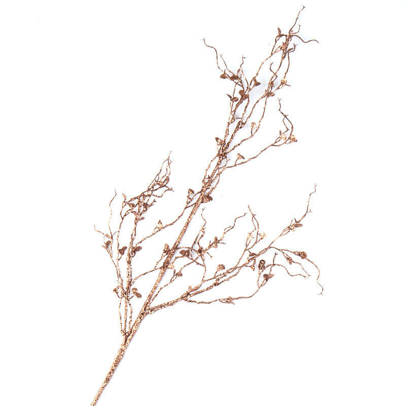 Sparkling Cocoa Brown Twig and Leaf Decorative Sprays | 2 Spray