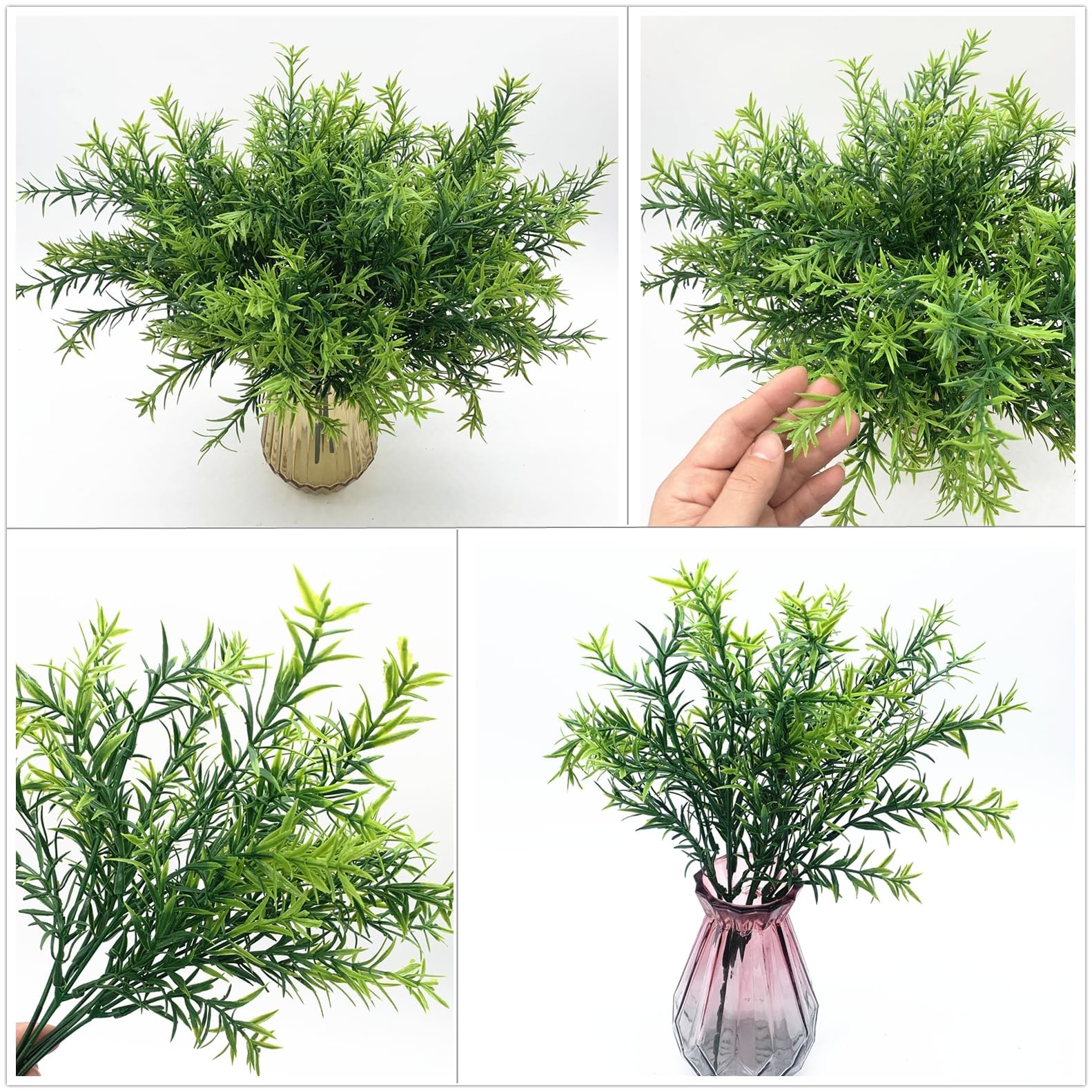 Artificial Plants, Fake Rosemary Shrubs 6 Pack, Faux Fern Stems Plastic Green…