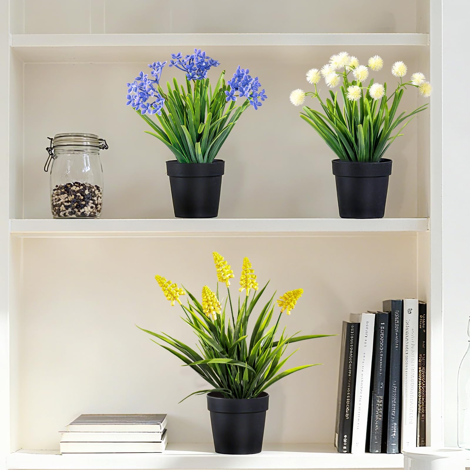 Yarmare 3 Pack Fake Small Plant Artificial Potted Flowers for Home Decor Fake…