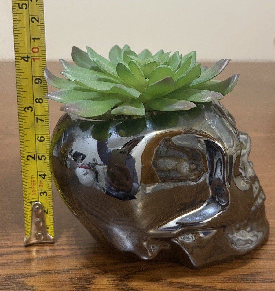 SKULL ..Flora Artificial Plant in Cool blue carnival skull 4in