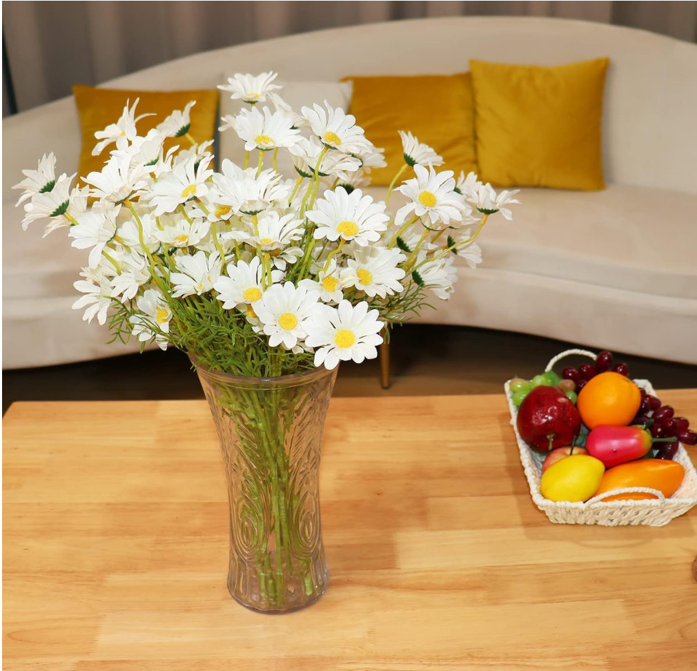 Artificial Flowers 8 Bundles 20” White Artificial Daisy Flowers | UV Resistant