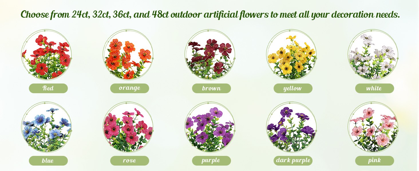 24 Bundles Artificial Flowers for Outdoors Decoration, UV Resistant Silk Faux