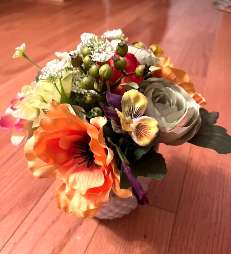 Artificial Floral in a ceramic planter, orange, yellow, green, new
