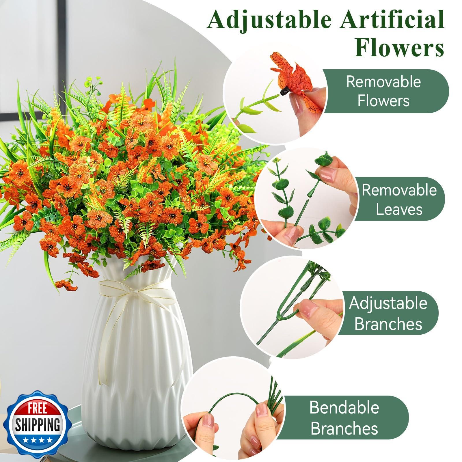 Alupssuc 24 Bundles Artificial Flowers for Outdoors Spring Summer Decoration,