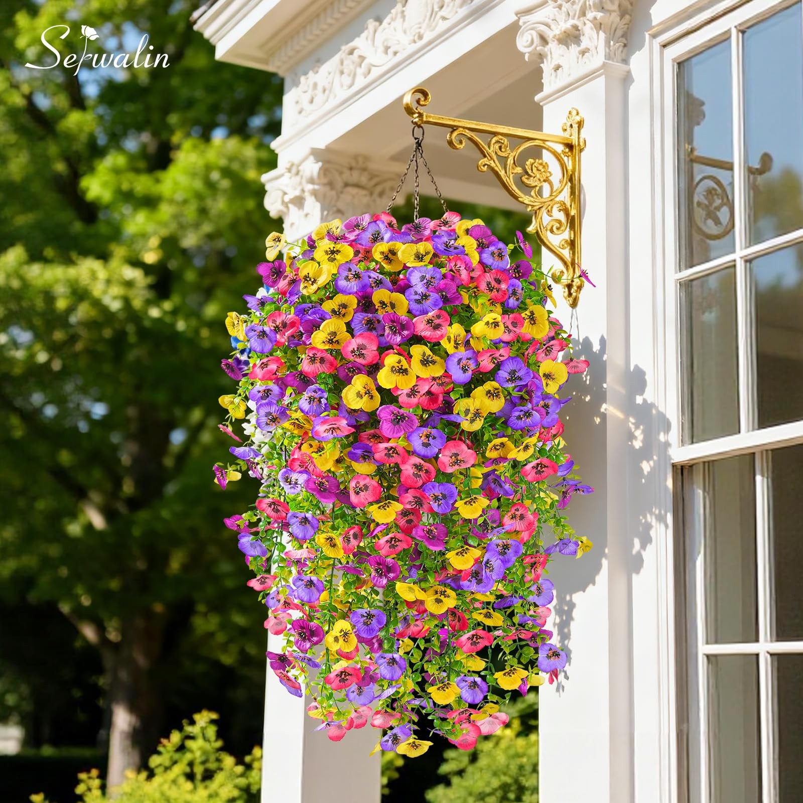 Serwalin Artificial Fake Hanging Flowers for Outdoors Planters 6PCS UV Resistant