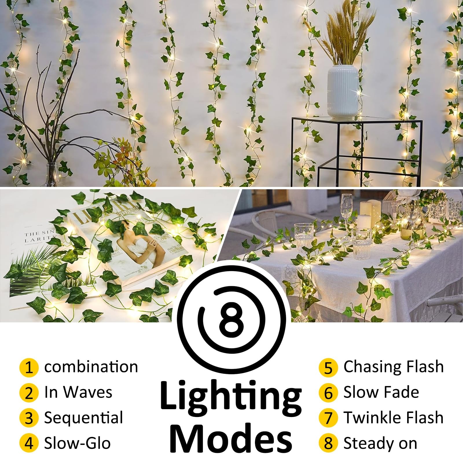 Vine with Fairy Lights Battery Operated, 33Ft 100 LED Ivy String Lights with …