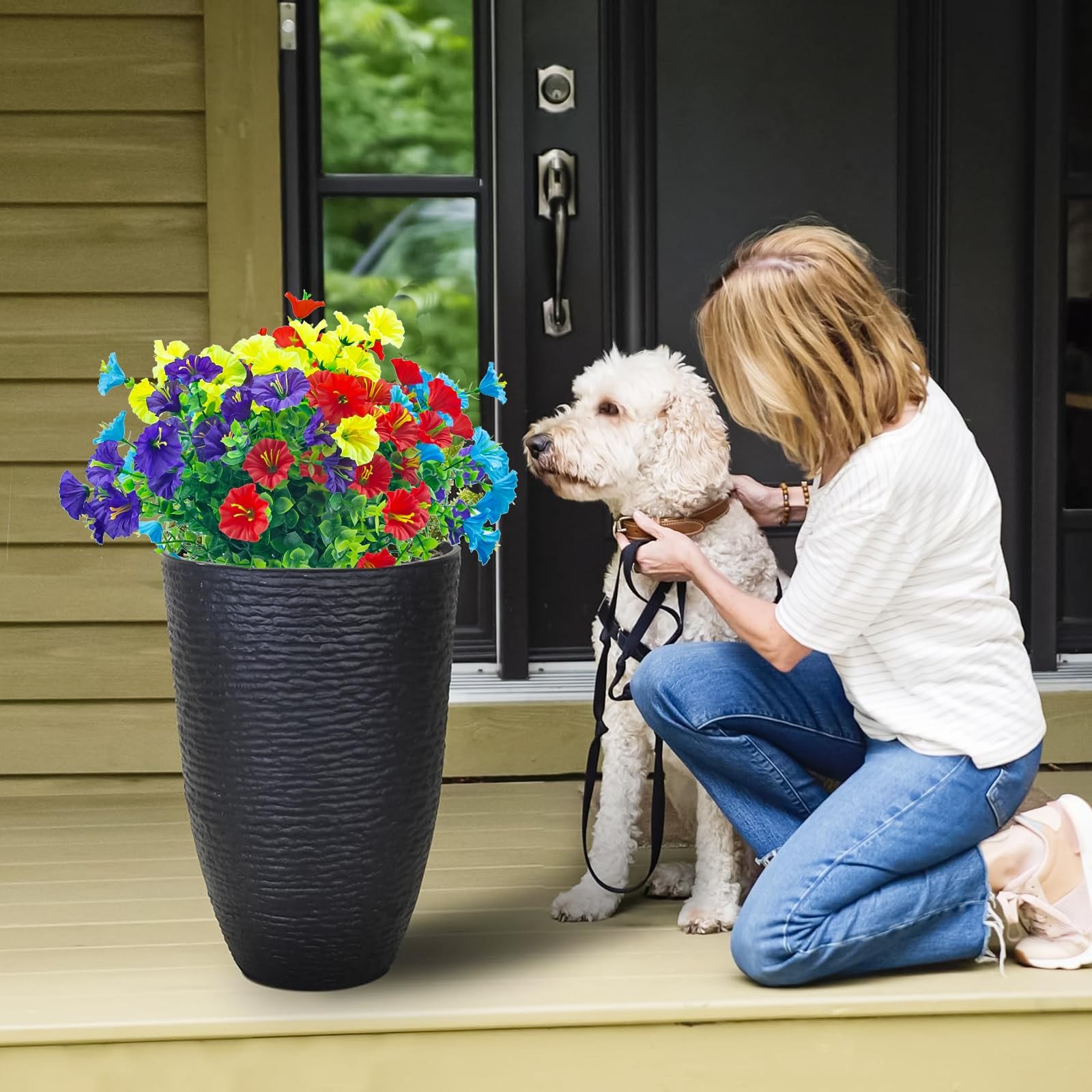 Artificial Outdoor Flowers UV Resistant – 8 Bundles 9″ Wide X 14″ Length