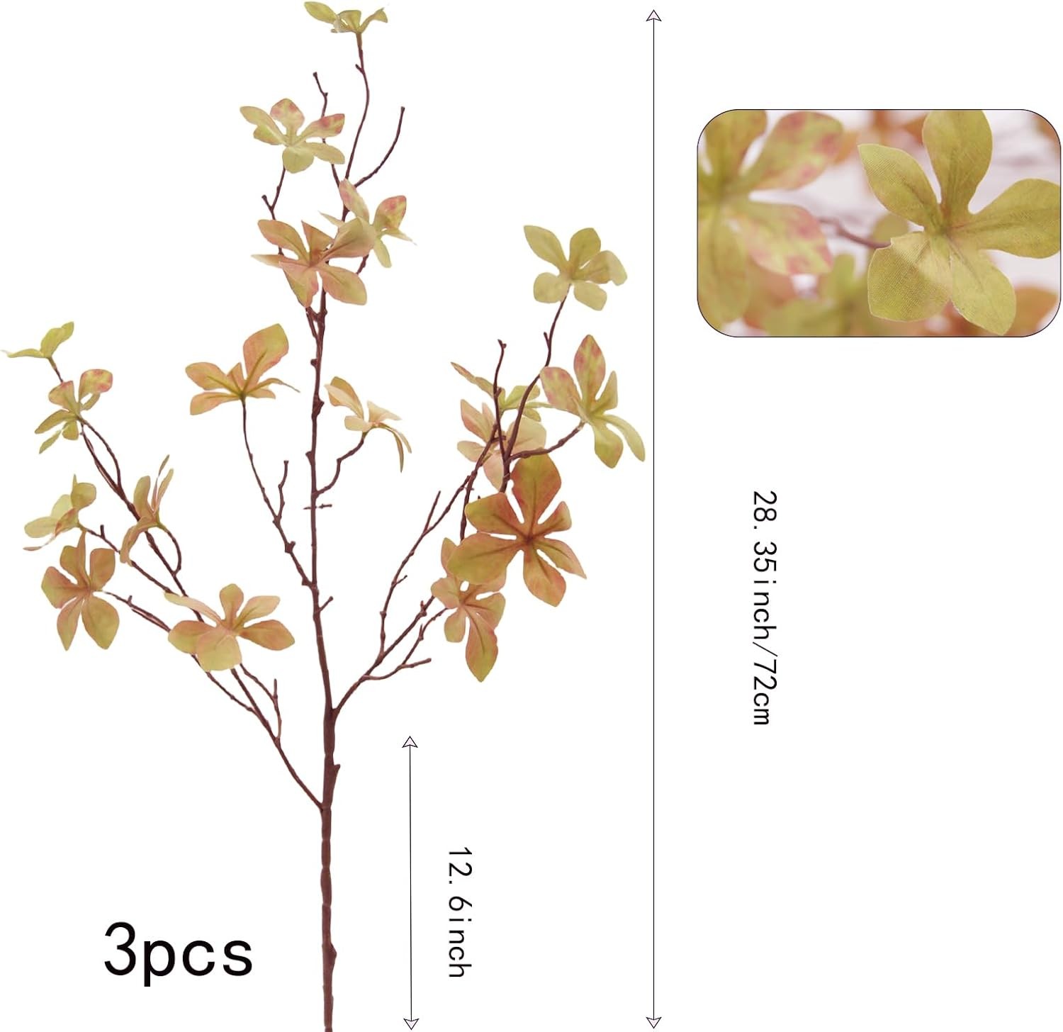3PCS Artificial Fall Stems Faux Branches with Leaves for Vase Fake Plants for Ho