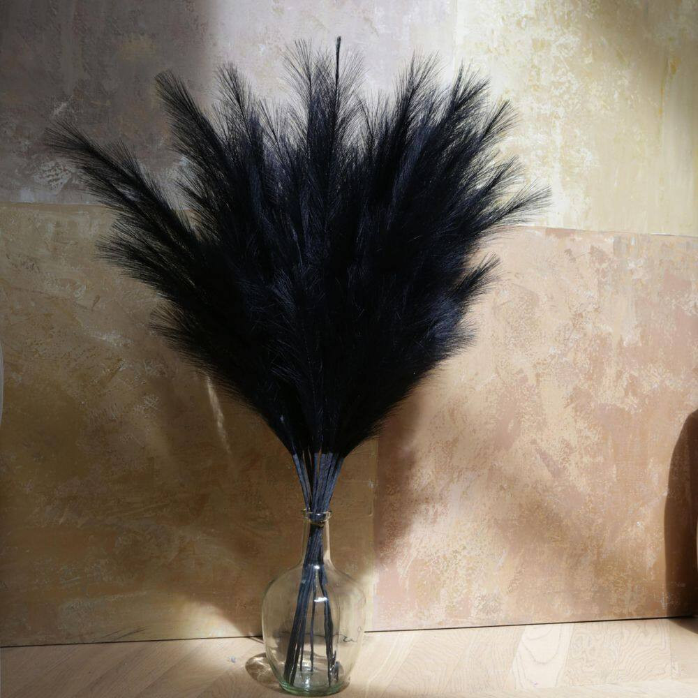 14 In. Black Artificial Plant Pampas Grass 9 Pieces Fluffy Silk Boho Home Weddin