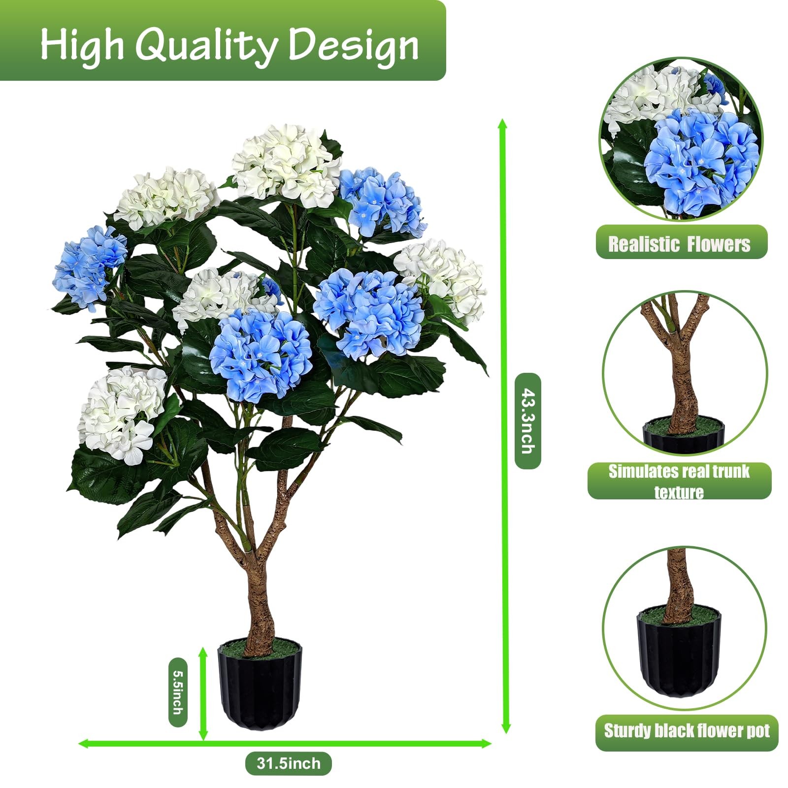 Potted Artificial Hydrangea Tree Outdoor Indoor,3.7FT Tall Hydrangea Faux Flo…