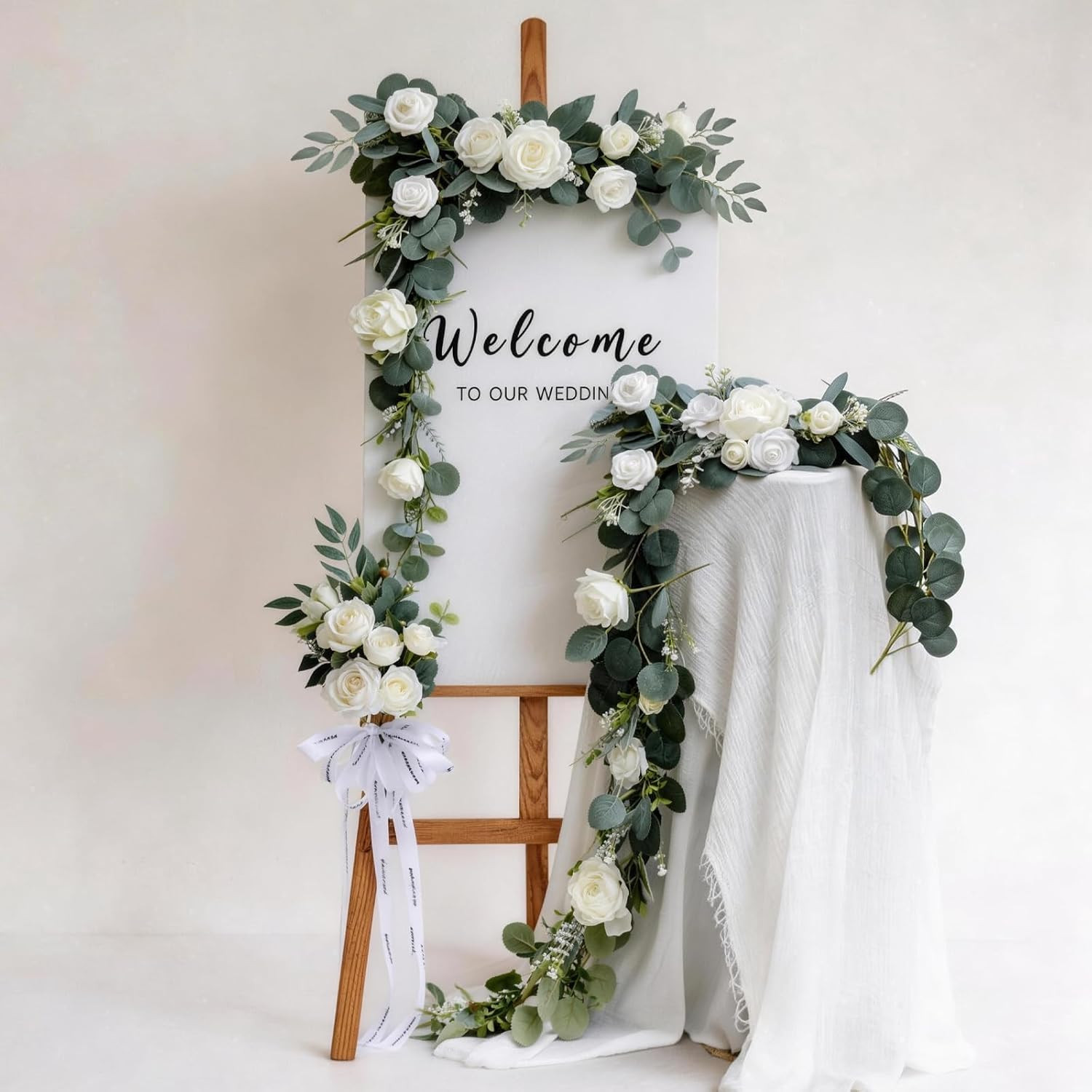 Artificial Eucalyptus & White Roses – 110 Pcs for Wedding Decor & Bouquets
