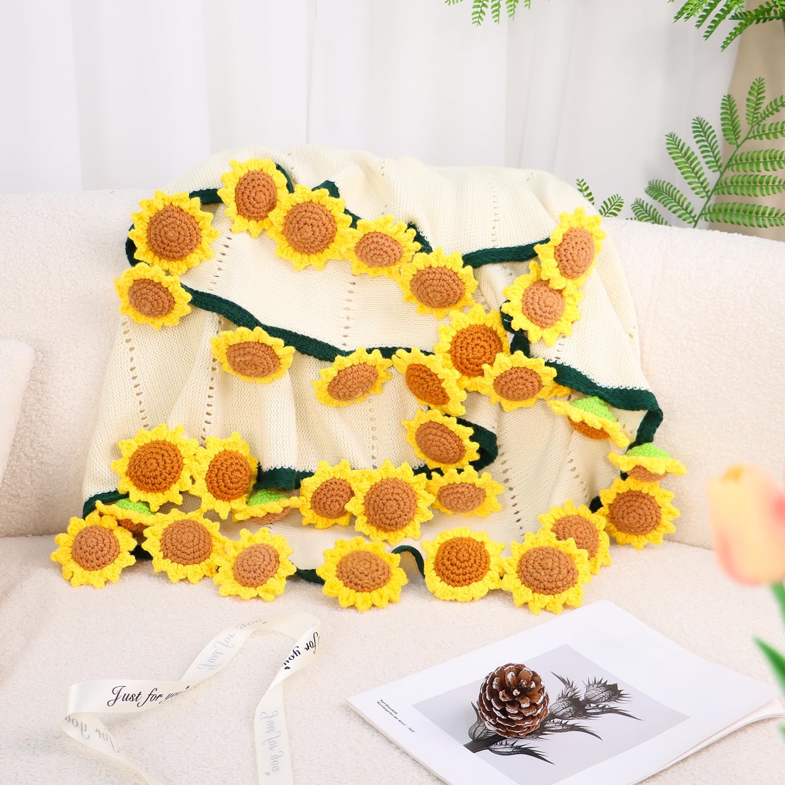 LOKOZ Sunflower Gifts for Women Get Well – Crochet Flowers Bouquet Blanket,