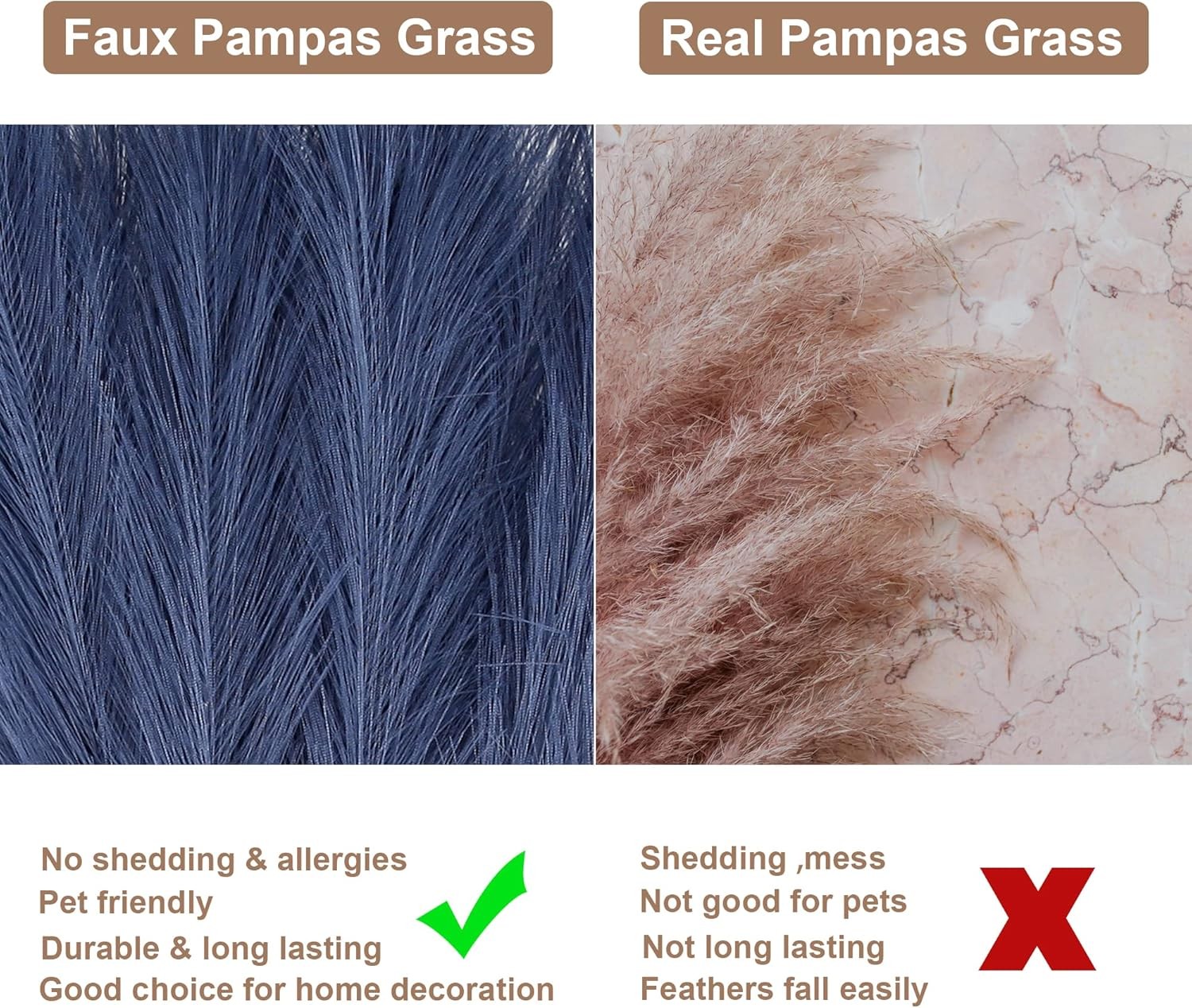 20Pcs Navy Blue Faux Pampas Grass Decor, 21.7″ Pompas Grass Flower