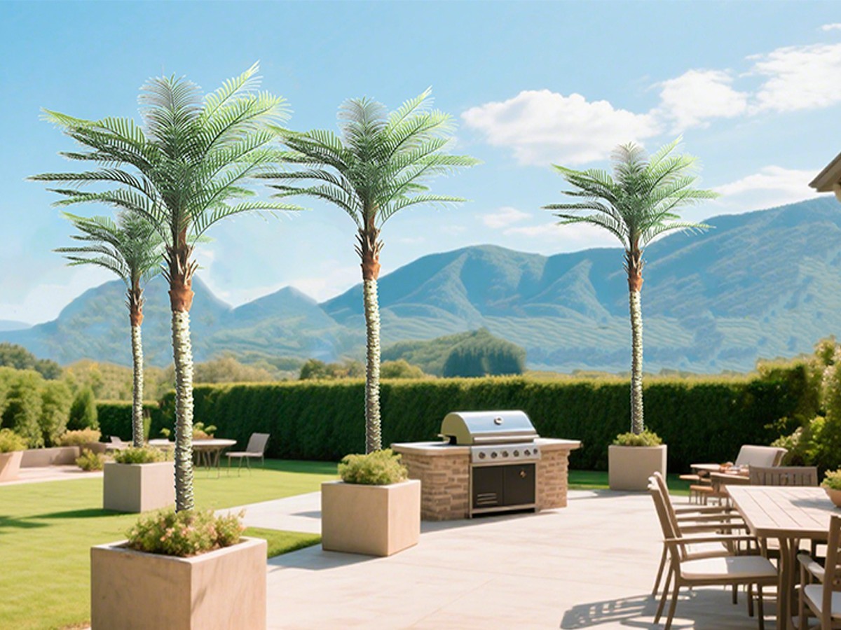 270CM Artificial Coconut Palm Tree 2Pcs Lifelike Fake Palm for Home Garden Decor