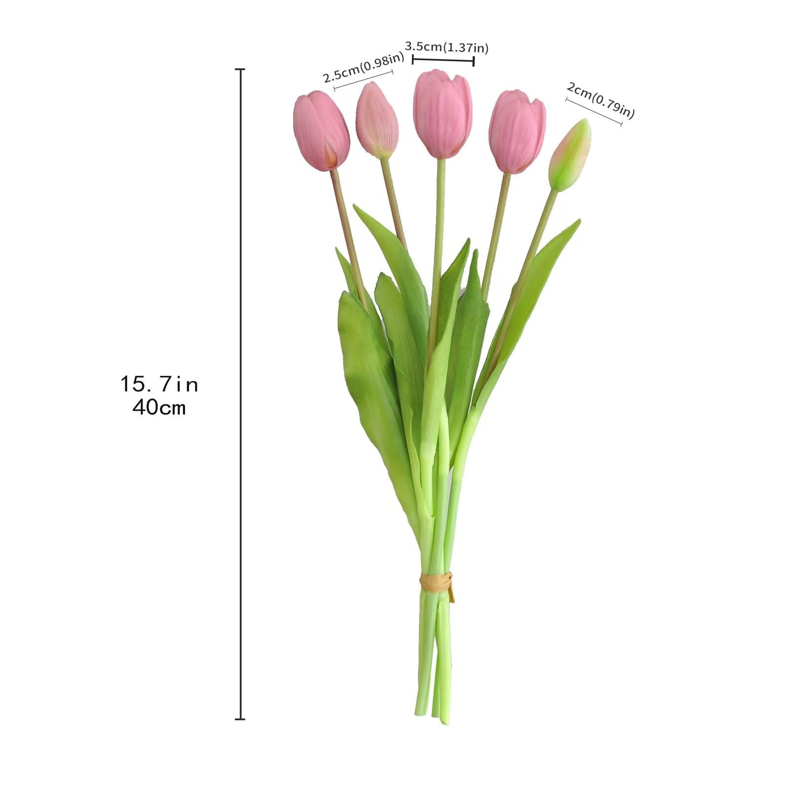 15 PCS Artificial Tulip Flowers Real Touch Latex Fake Bouquets Pink Decor