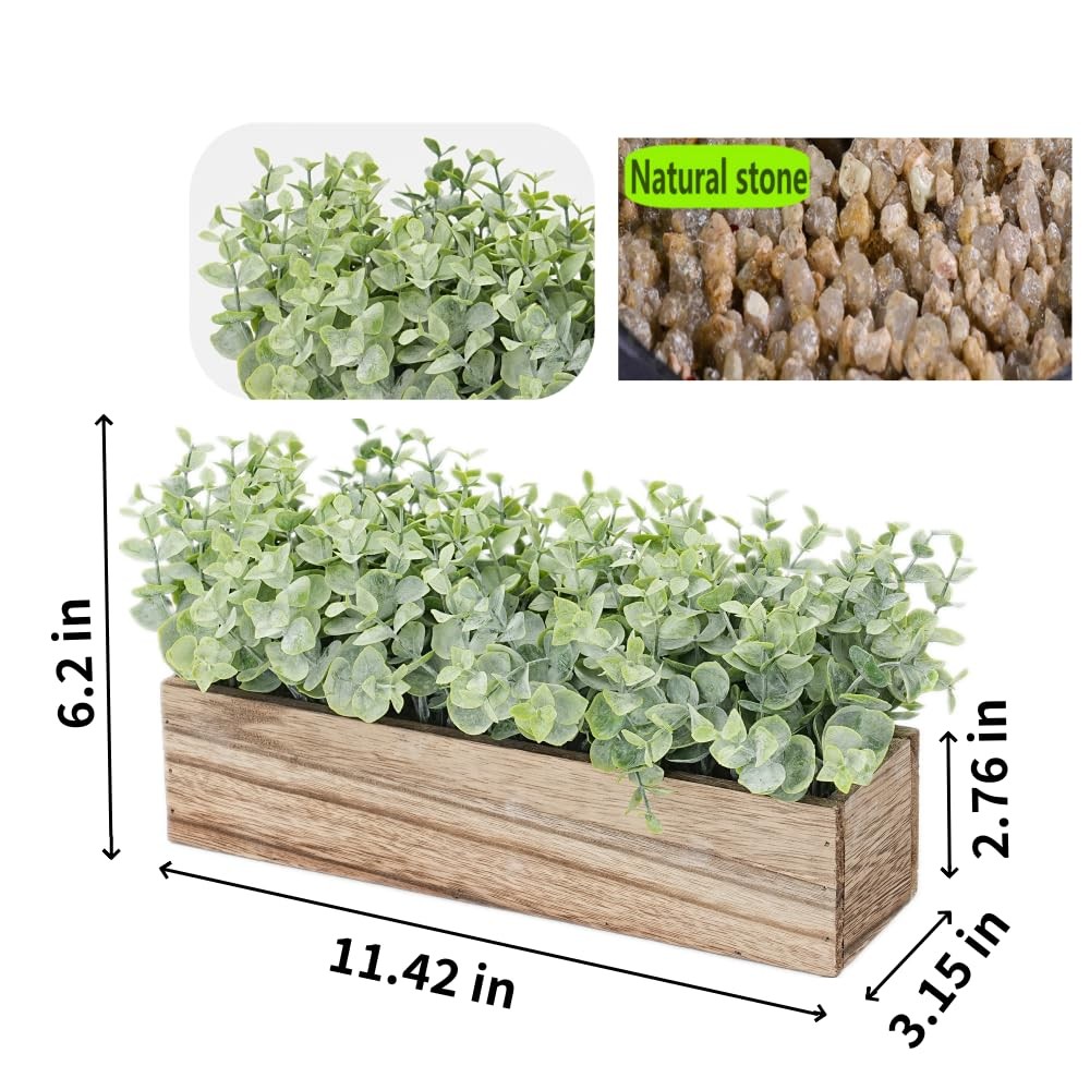 11 in Artificial Eucalyptus Potted Plants Fake Potted Plants Rectangular Wood…