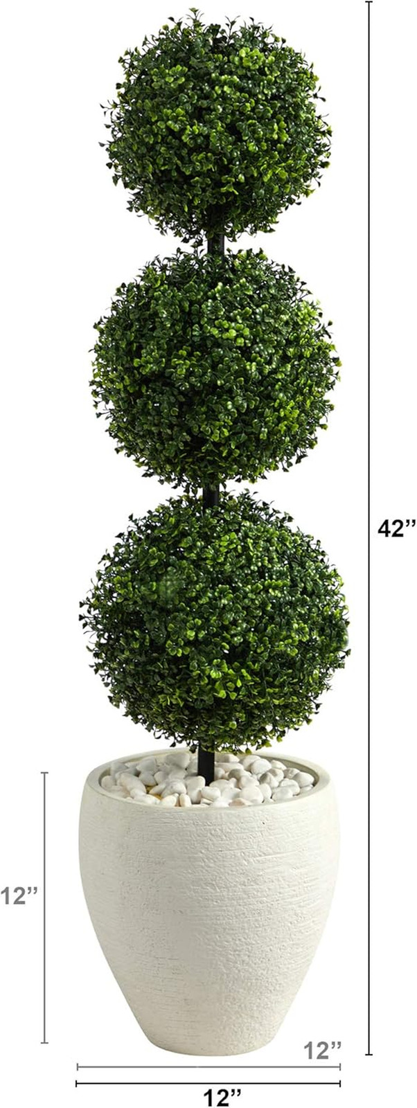 3.5Ft Boxwood Triple Ball Topiary Tree in White Planter – Indoor/Outdoor