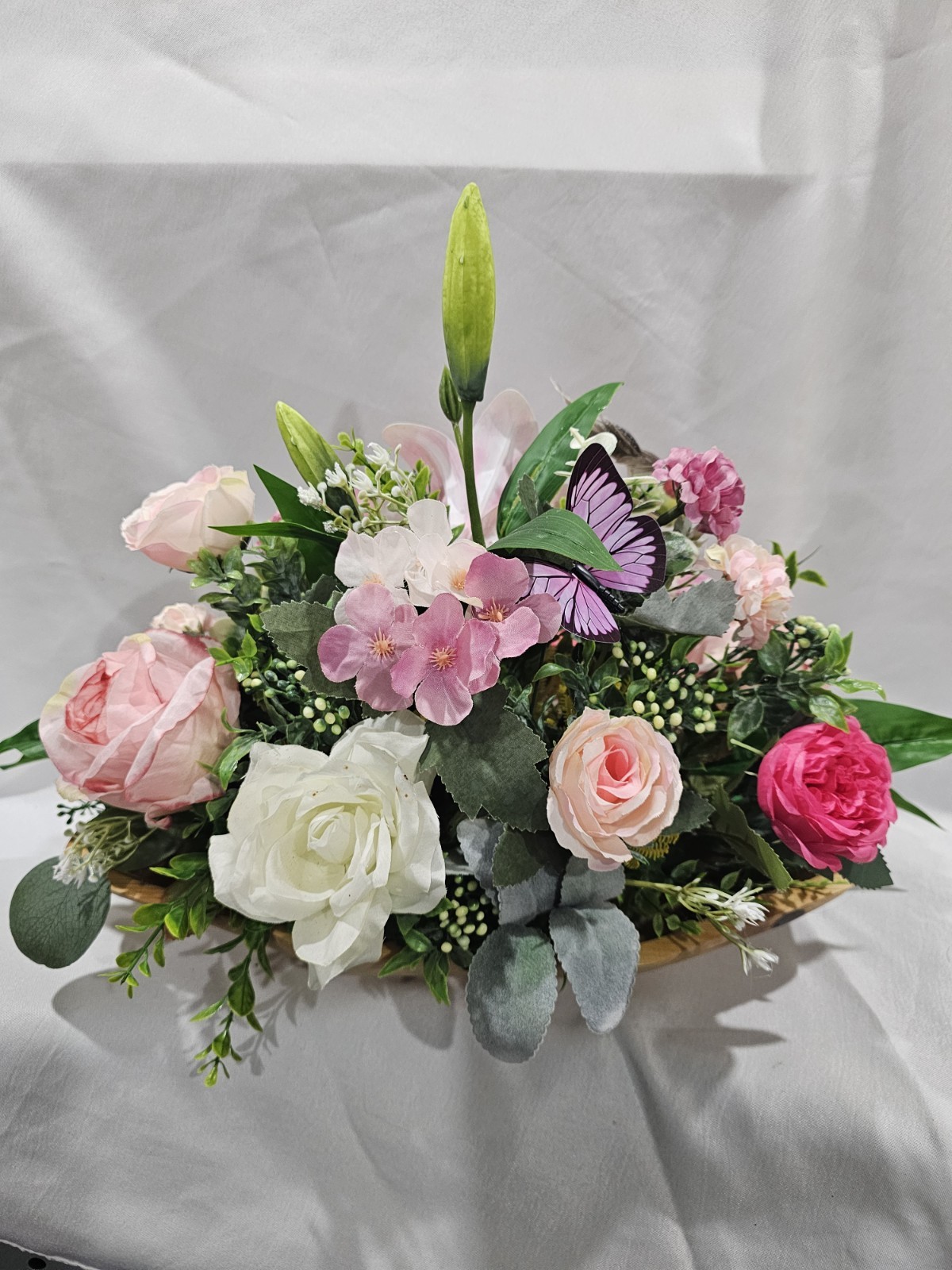 Artificial Pink & white Flower Arrangement – Centerpiece 17″ W 12″ tall