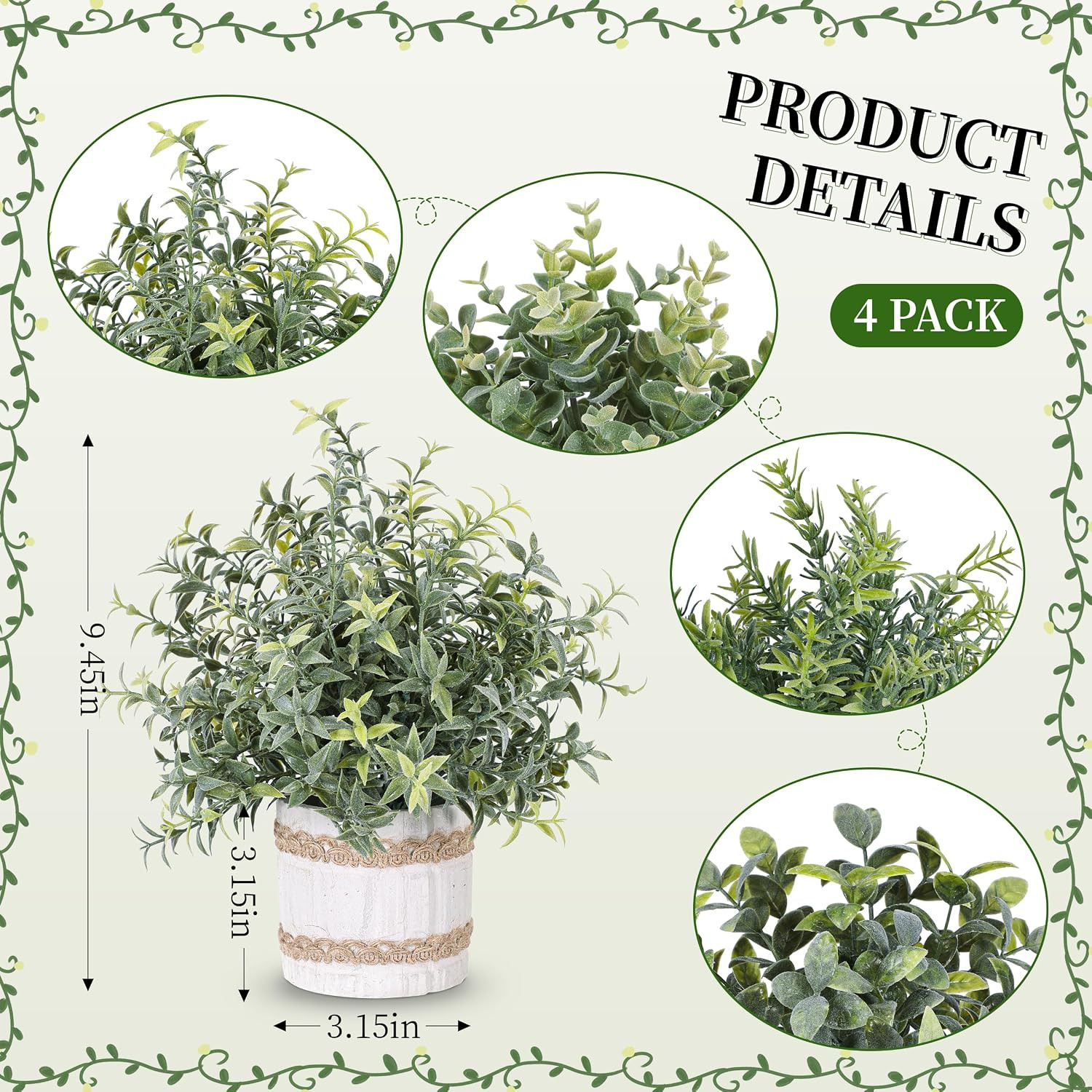 Der Rose 4 Pack Farmhouse Fake Plants Artificial Plants Indoor for Home Kitchen