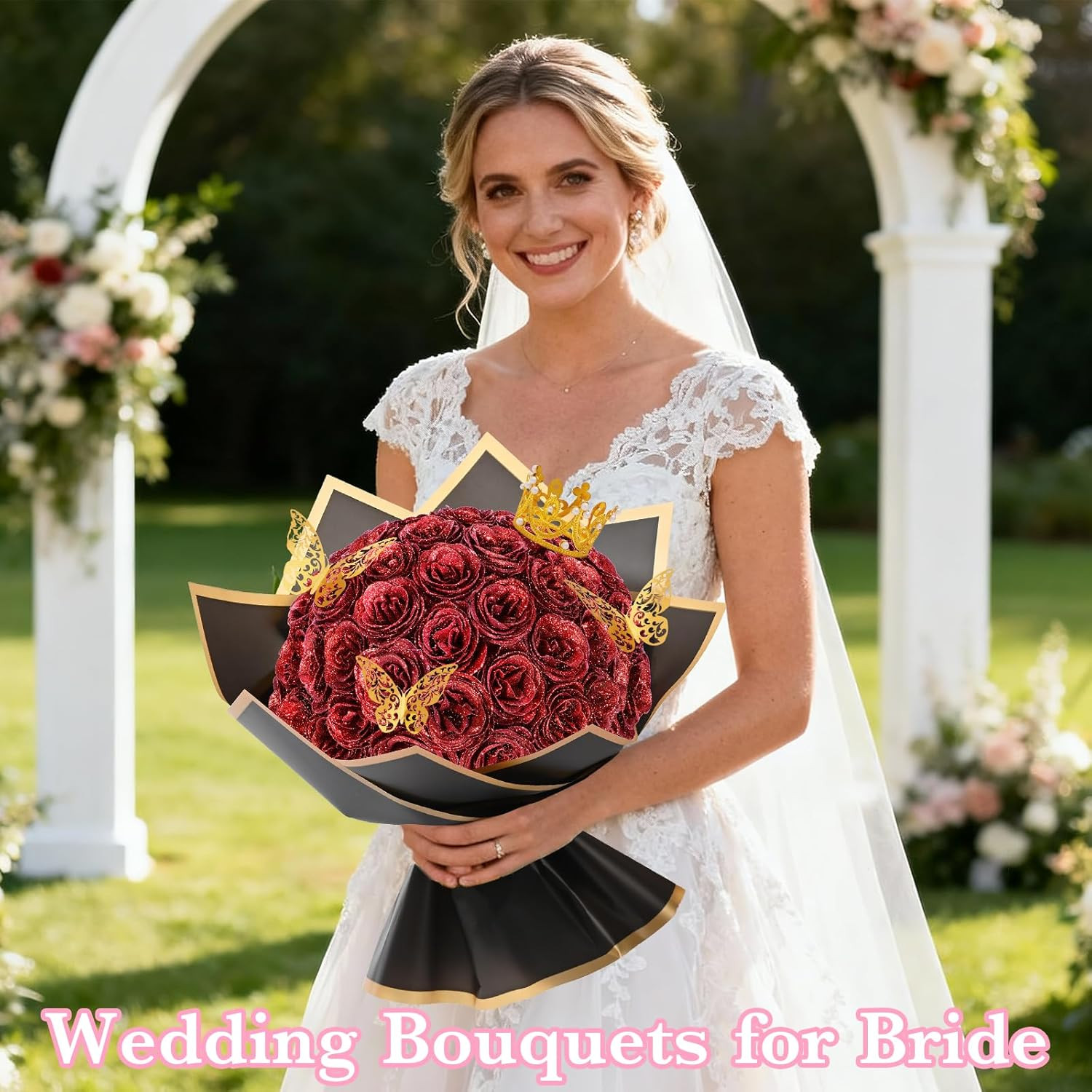 Waipfaru Glitter Roses Bouquet, DIY Fake Flowers Bouquet, Birthday Gifts for Wom