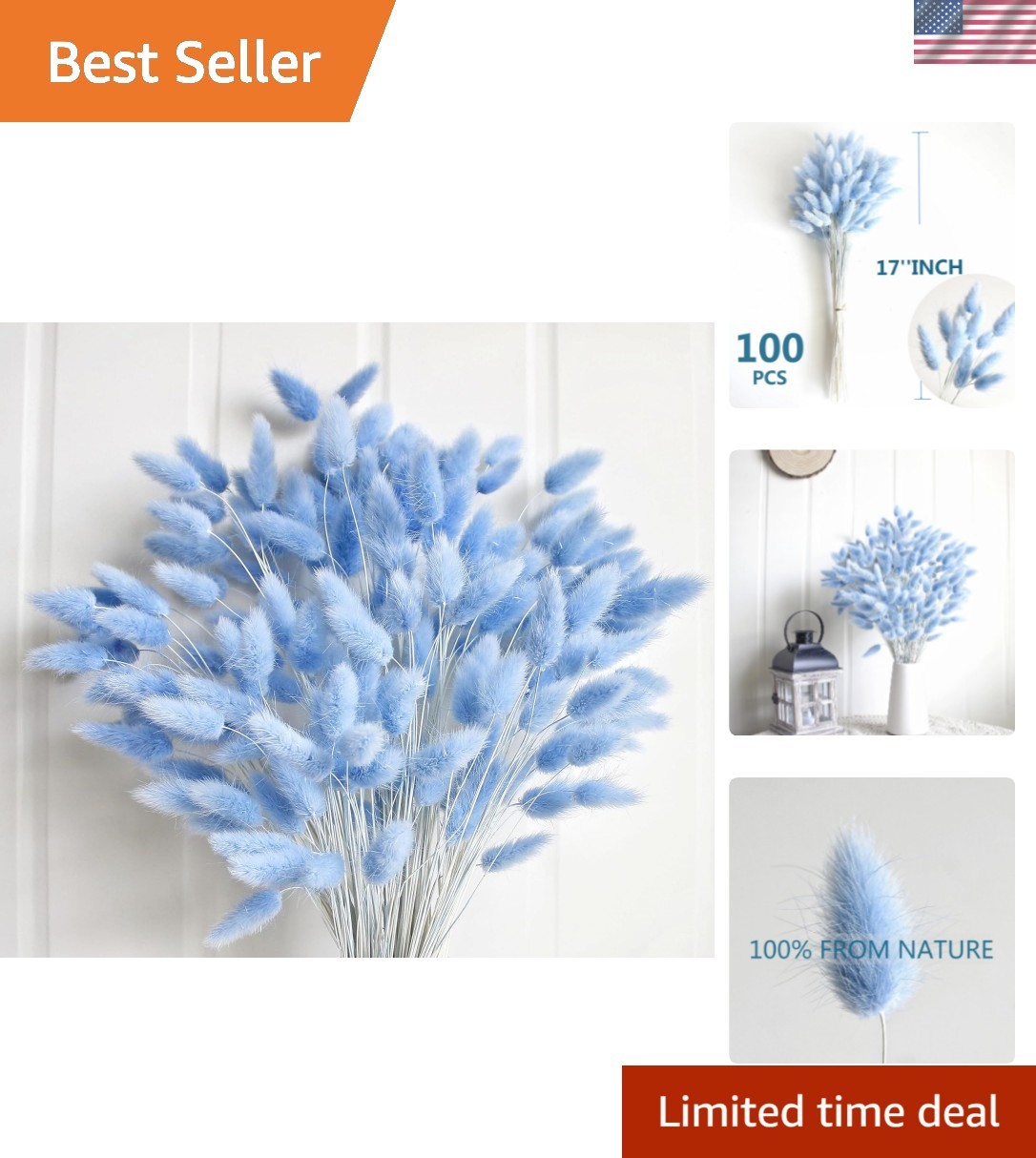 120 PCS Blue Dried Pampas Grass Decor, 17-inch Pompas Floral, Dry Flowers for…